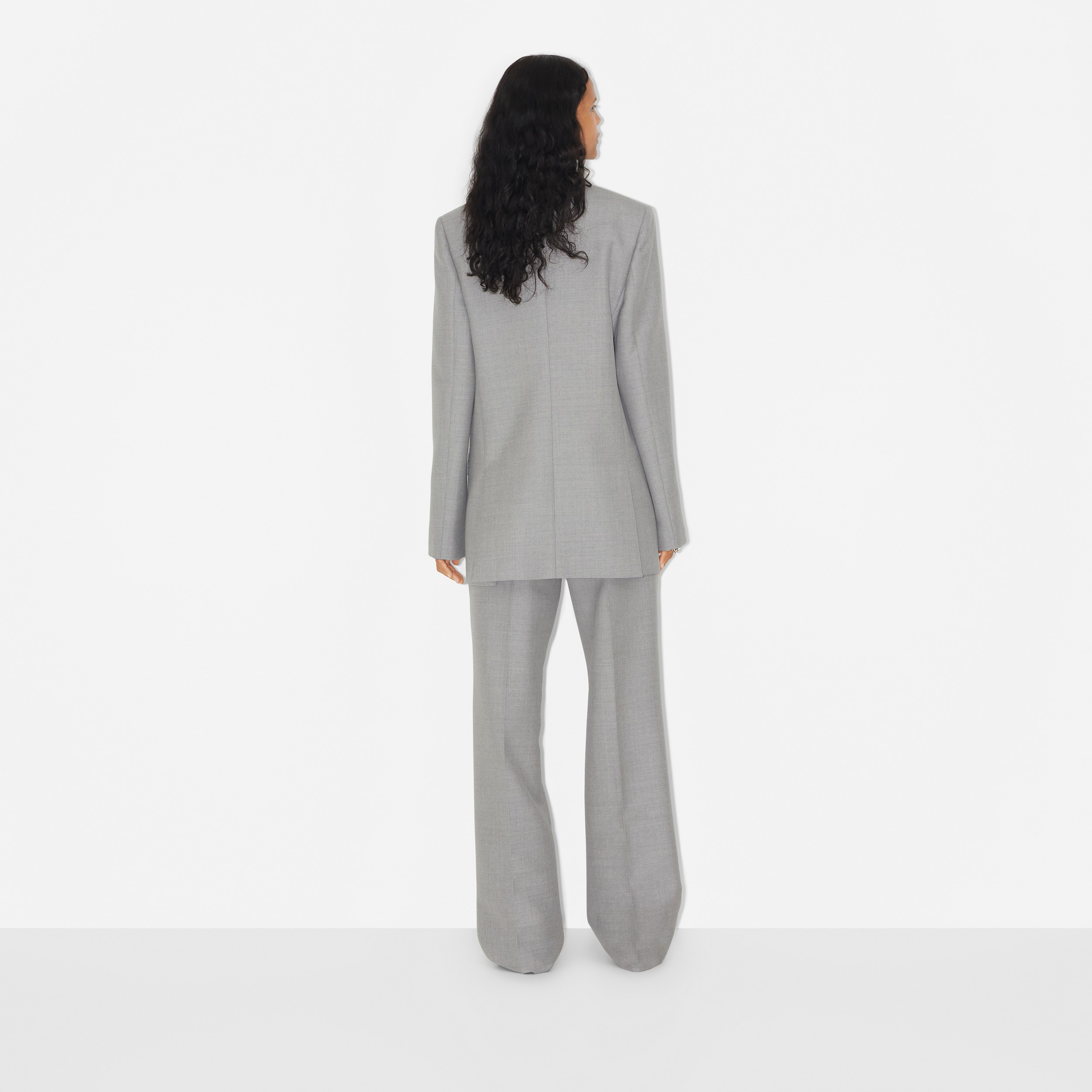 Wool Wide-leg Trousers in Light Grey Melange - Women | Burberry® Official - 4