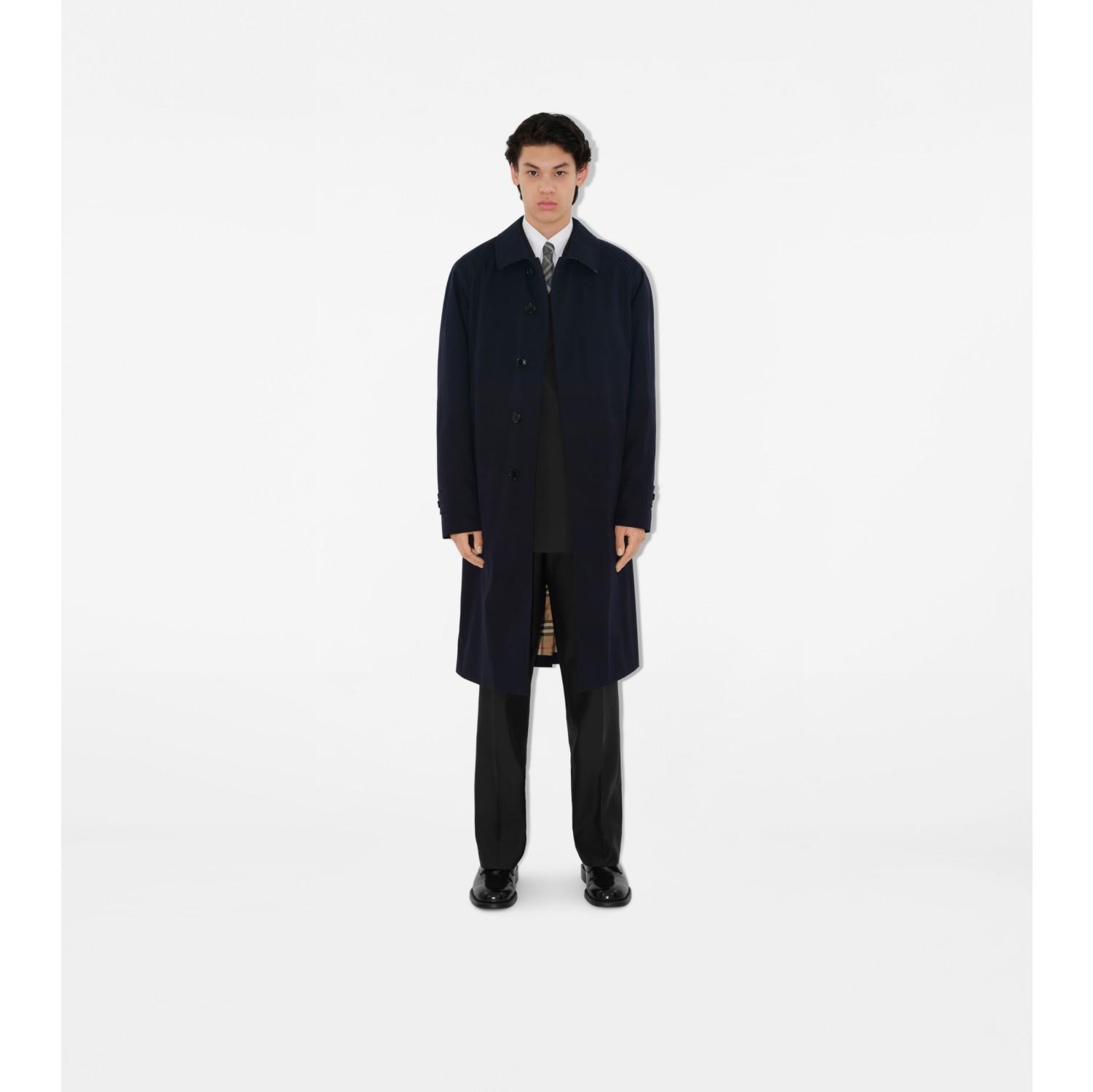 Long Camden Heritage Car Coat in Coal blue Men Burberry Official