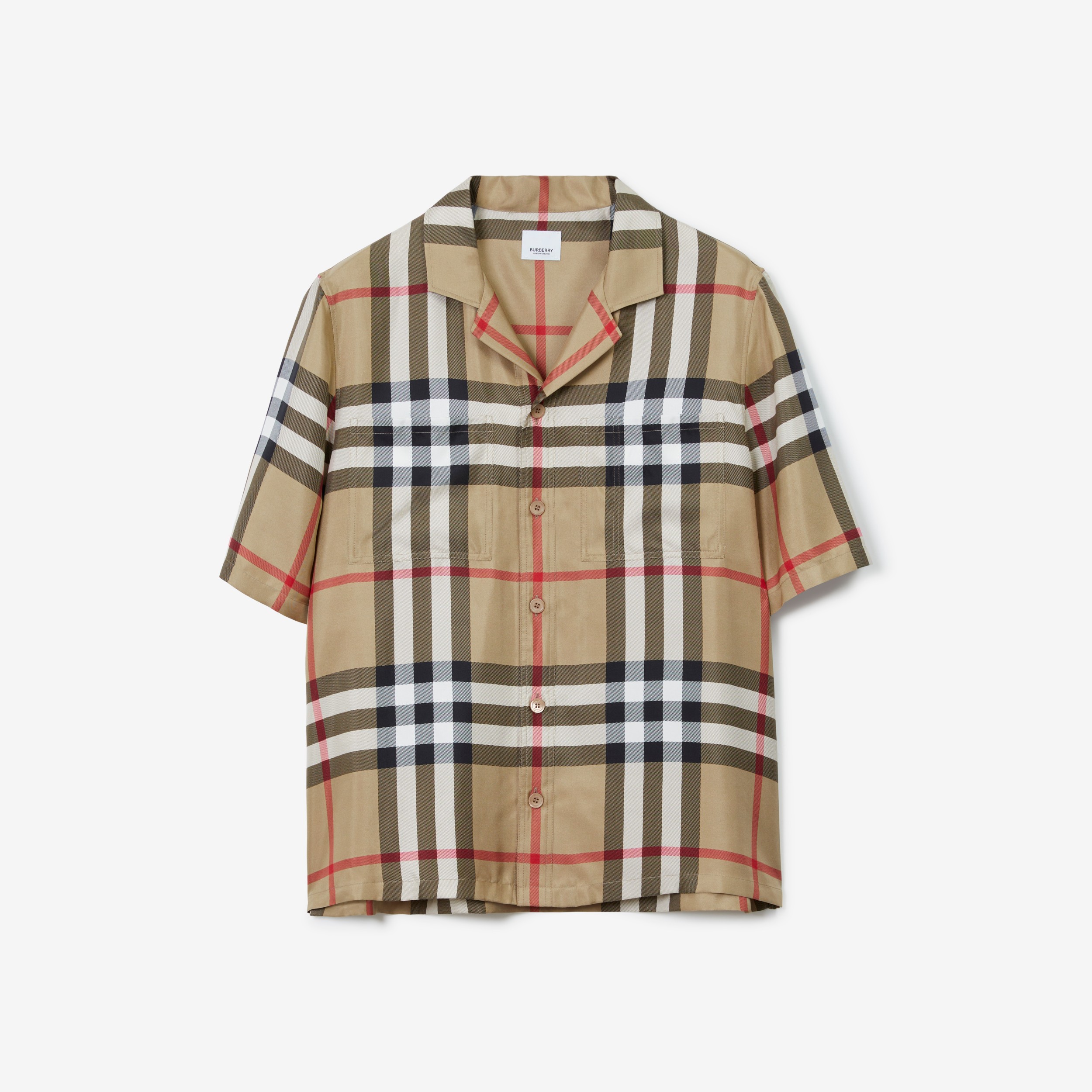 Short-sleeve Check Silk Shirt in Archive Beige - Men | Burberry® Official