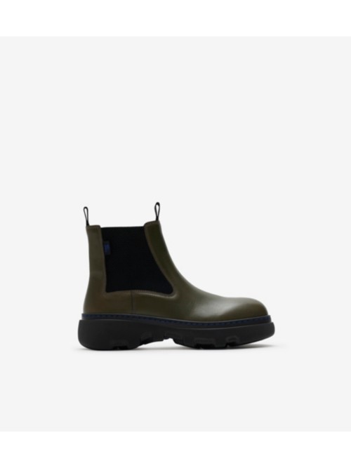 Burberry Leather Creeper Low Chelsea Boots In Green