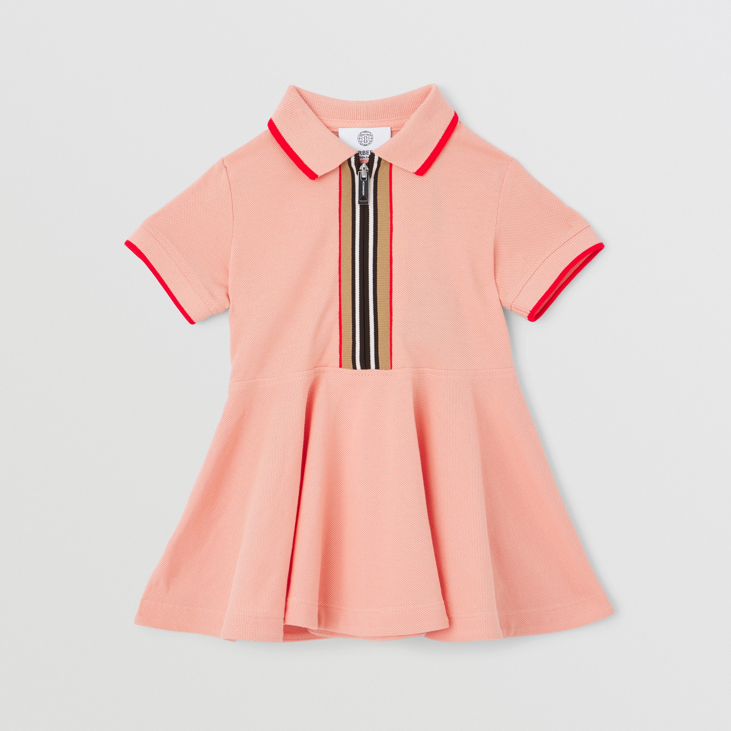 Icon Stripe Detail Cotton Piqué Polo Shirt Dress in Light Clay Pink - Children | Burberry® Official - 1