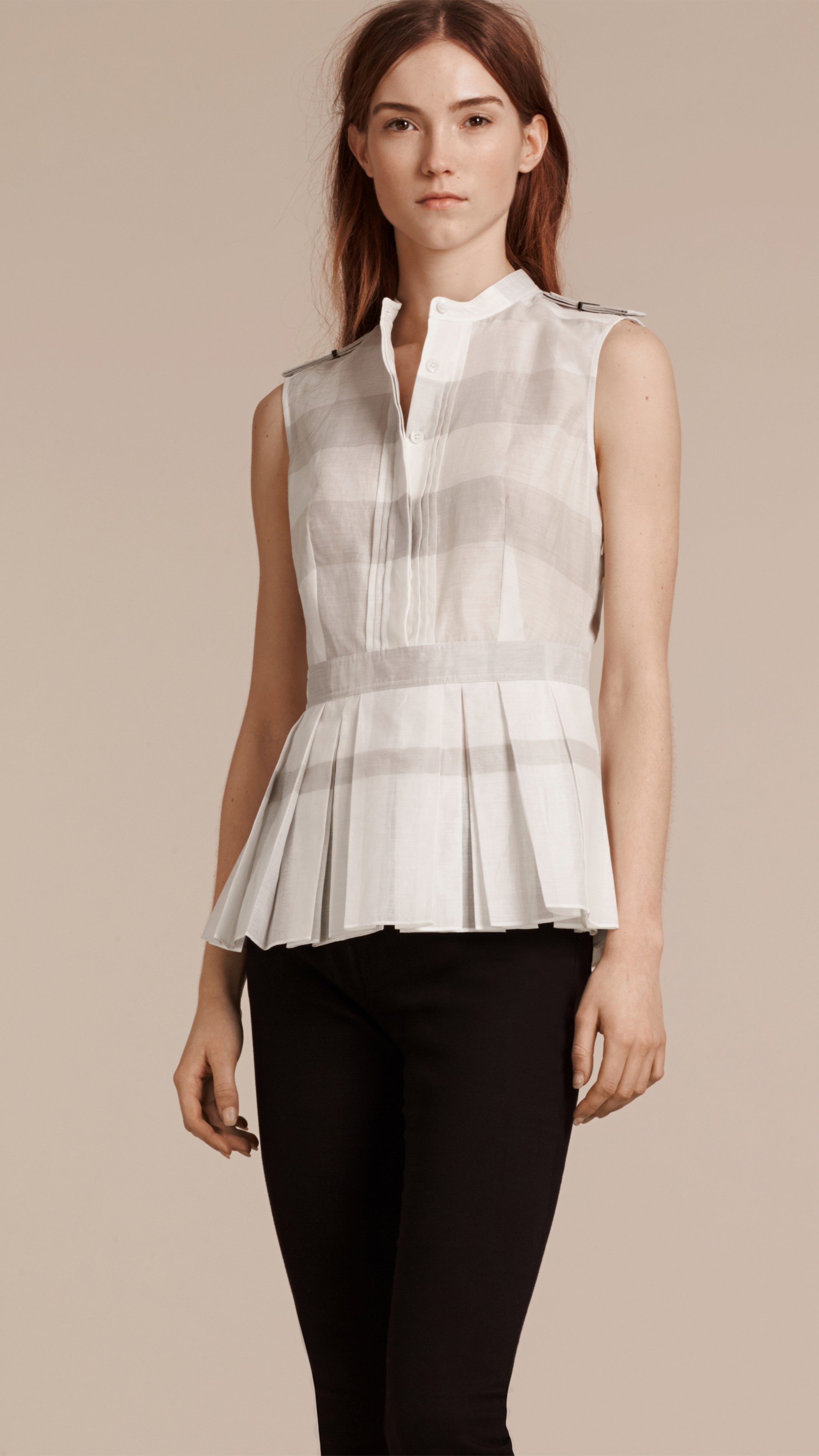 Striped Cotton Silk Peplum Shirt in White | Burberry United States