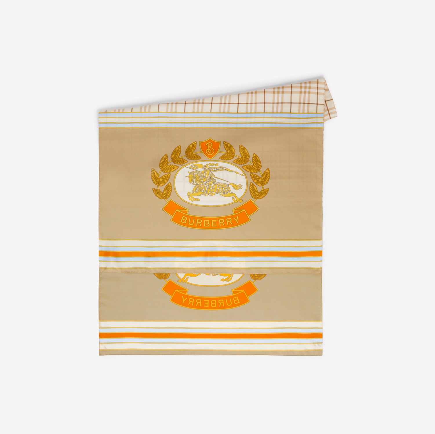 Sciarpa in seta con Check e stampa EKD (Fulvo Tenue/arancione Brillante) | Sito ufficiale Burberry®