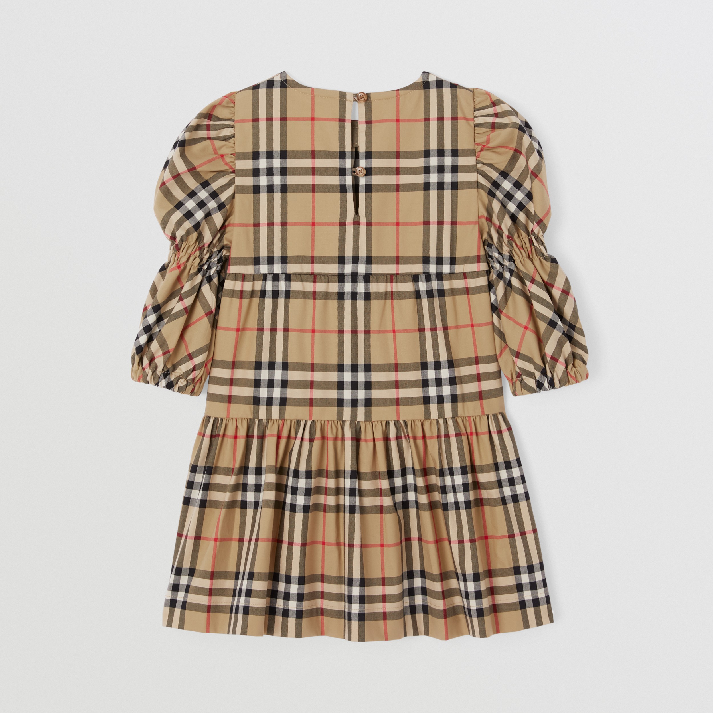 Puff-sleeve Vintage Check Stretch Cotton Dress in Archive Beige - Children | Burberry® Official - 4