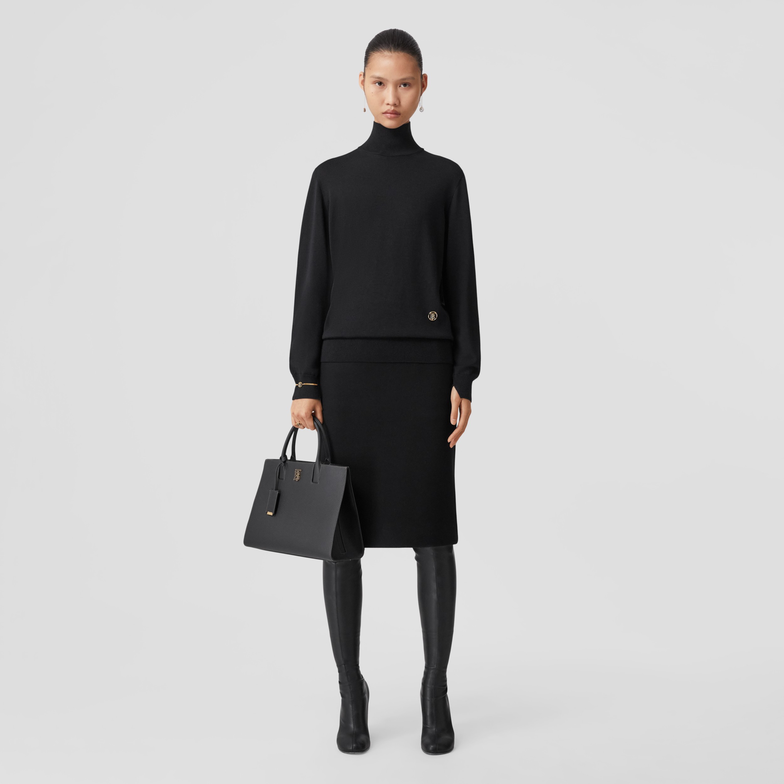 Technical Wool Felt Pencil Skirt in Black - Women | Burberry® Official - 1