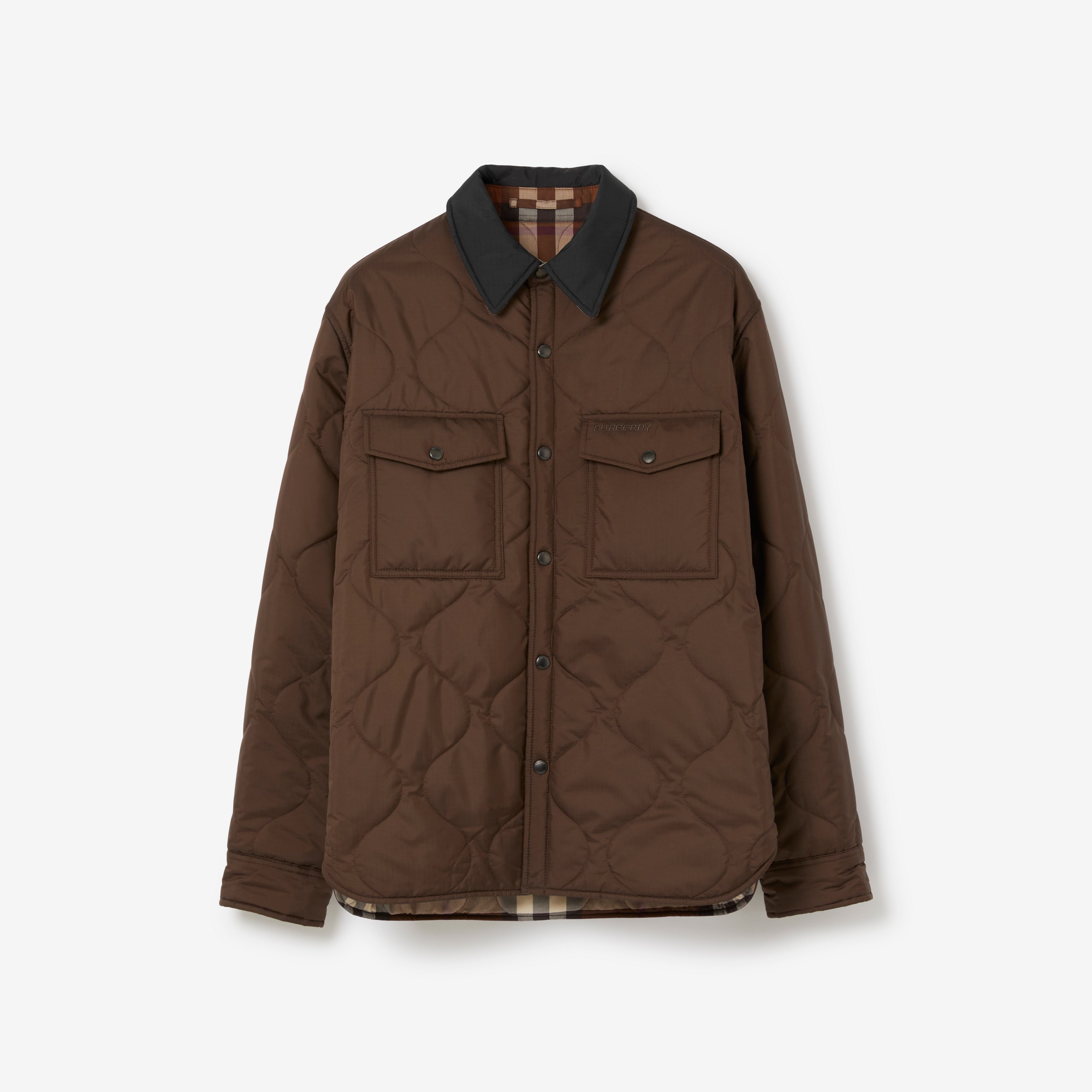 Check Quilted Reversible Overshirt in Dark Truffle Brown - Men | Burberry® Official - 1