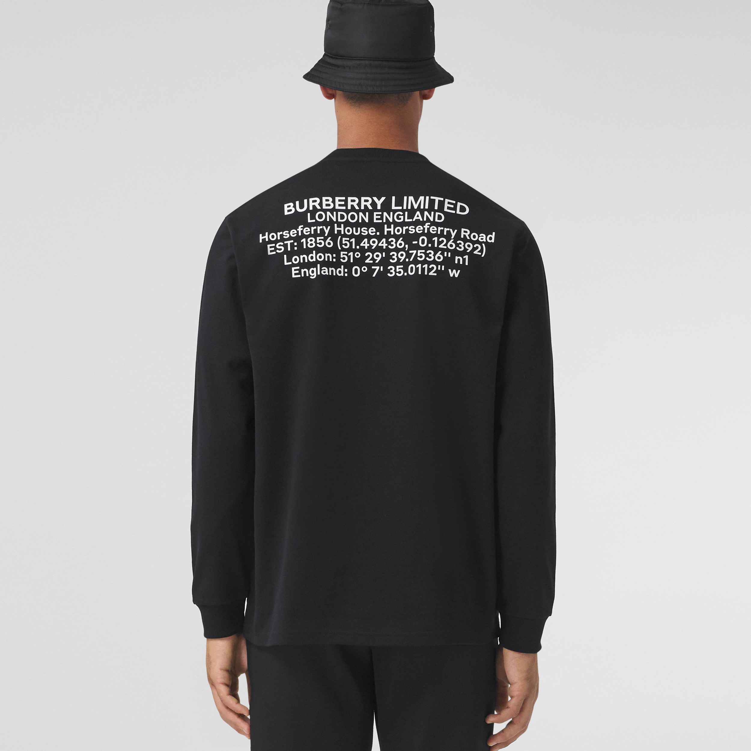 Long-sleeve Location Print Cotton Top in Black - Men | Burberry® Official - 3
