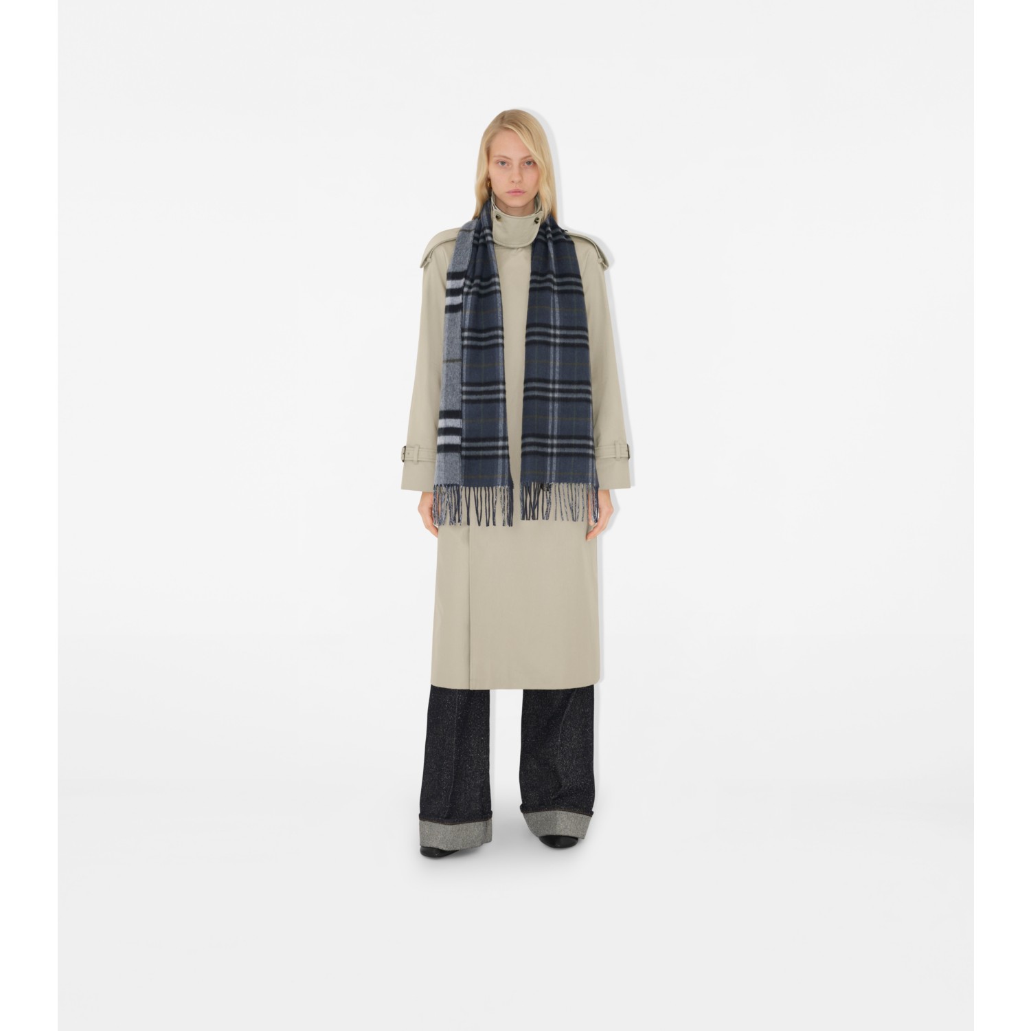 Reversible Contrast Check Cashmere Scarf