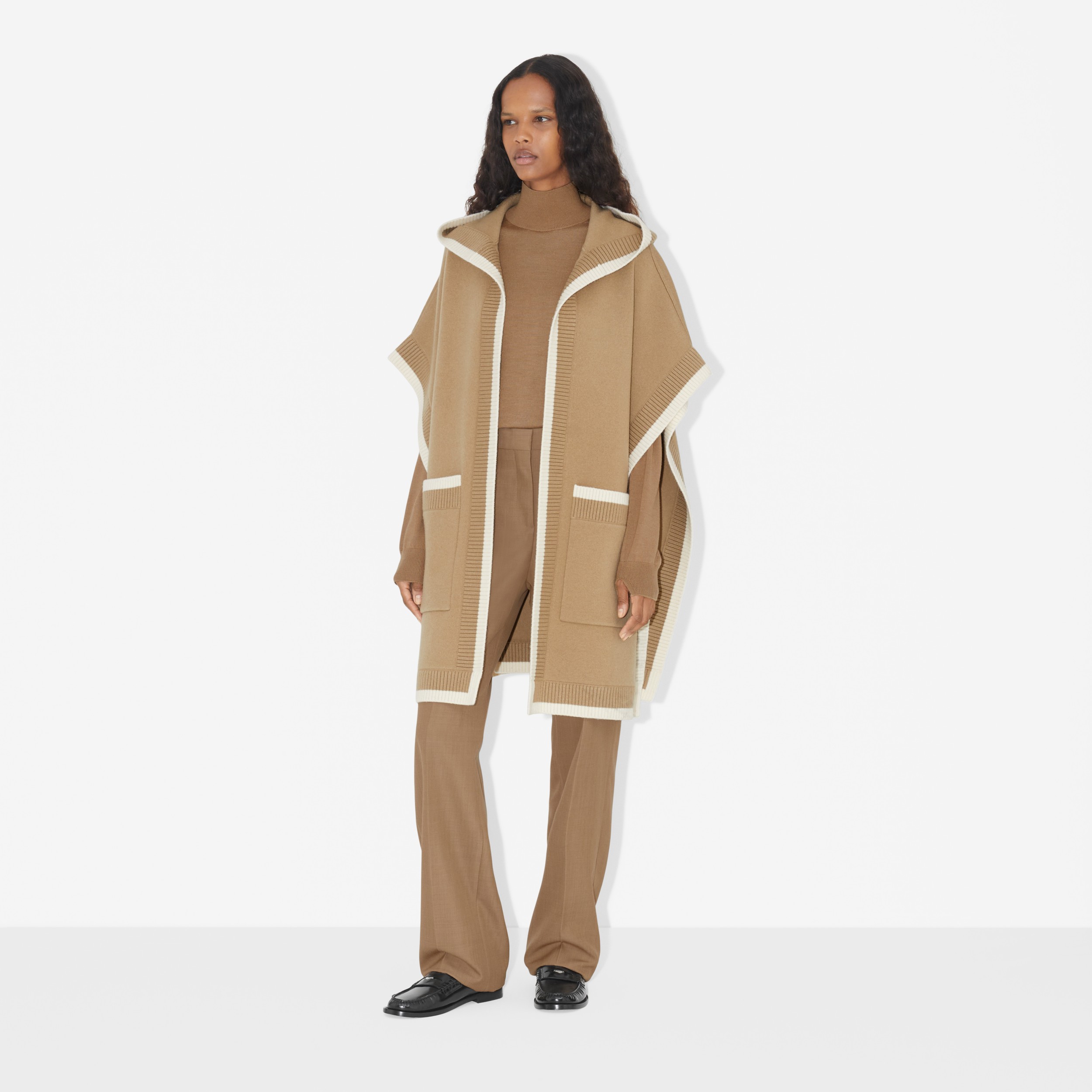 Logo Graphic Wool Cashmere Jacquard Hooded Cape in Archive Beige | Burberry® Official - 2