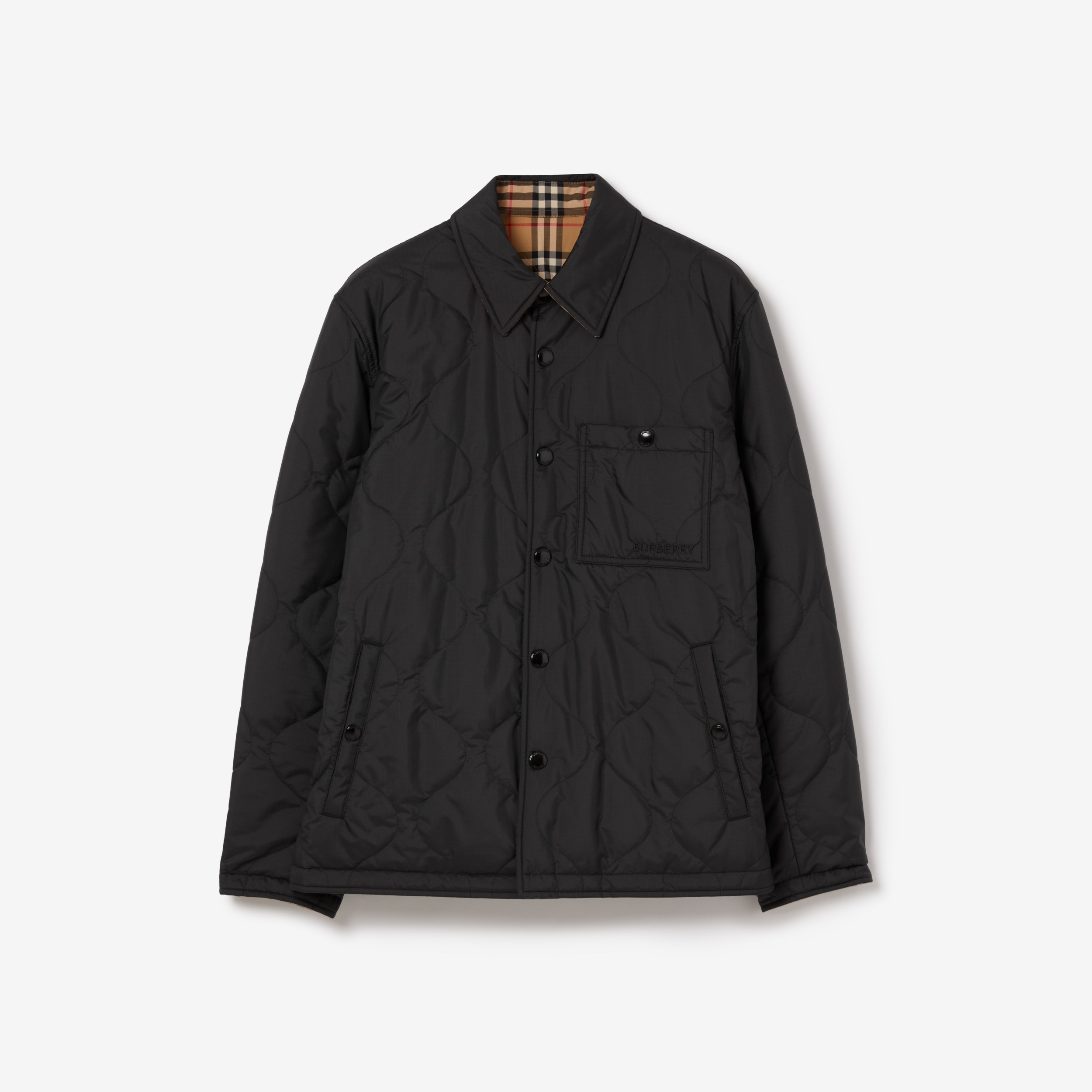 Check Thermoregulated Reversible Overshirt in Black | Burberry® Official - 1