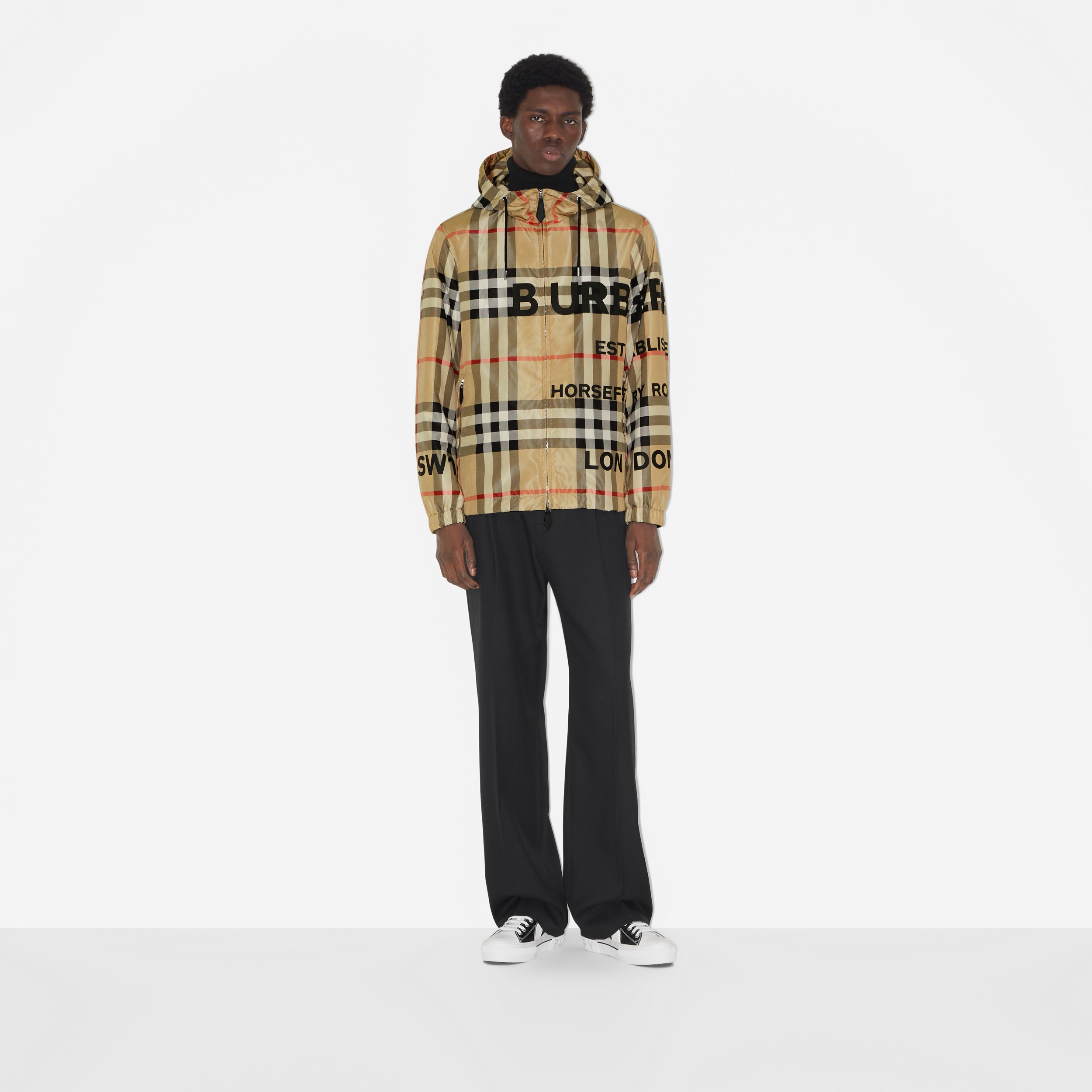 Horseferry Print Check Nylon Hooded Jacket in Archive Beige - Men | Burberry® Official - 2
