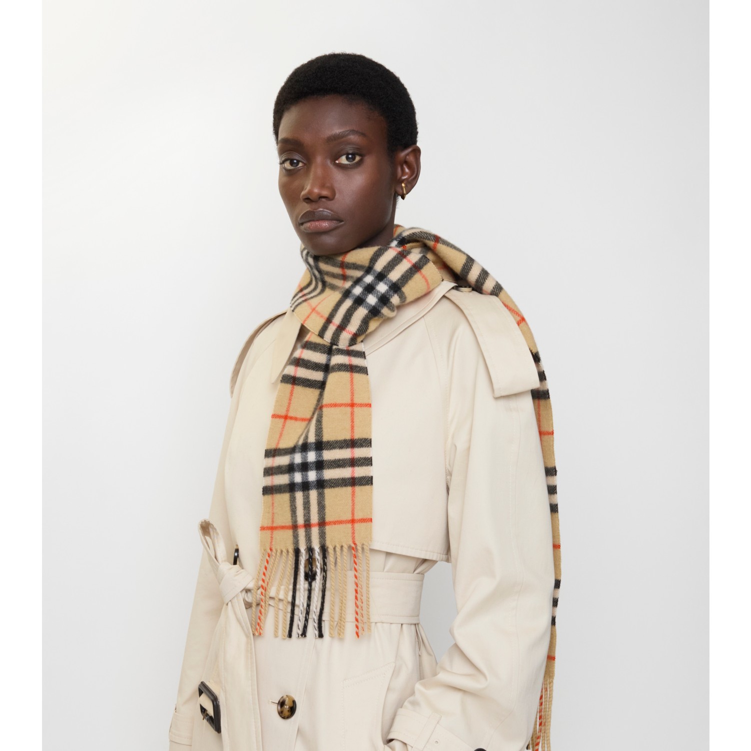 Narrow Check Cashmere Scarf