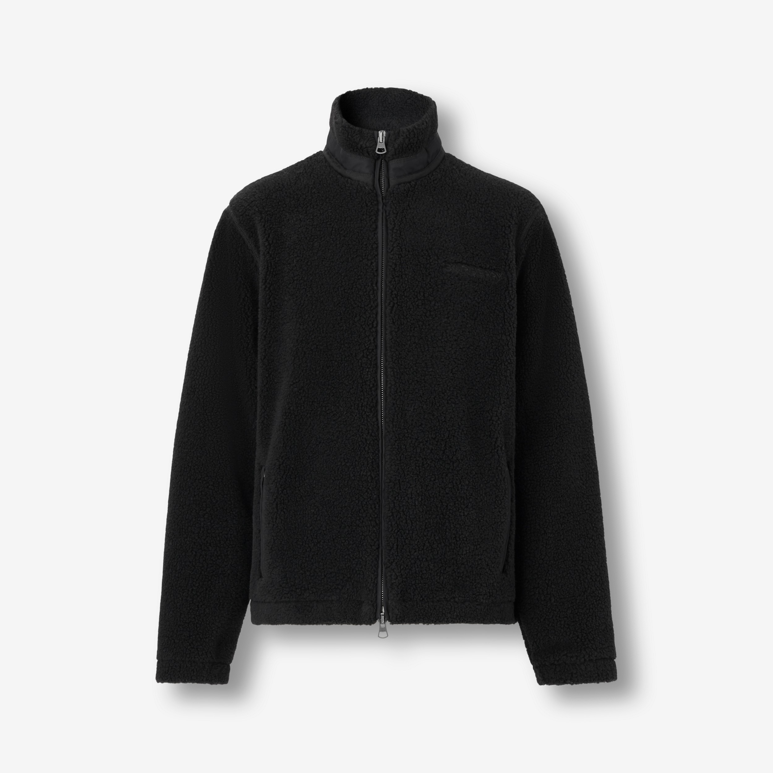 Embroidered Oak Leaf Crest Fleece Jacket in Black - Men | Burberry® Official - 1