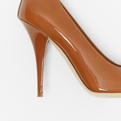 tan patent leather pumps