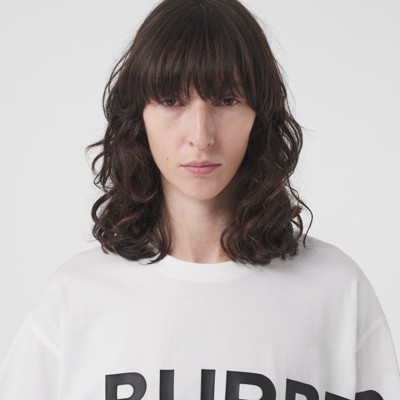 Horseferry Print Cotton Oversized T-shirt in White - Women | Burberry®  Official
