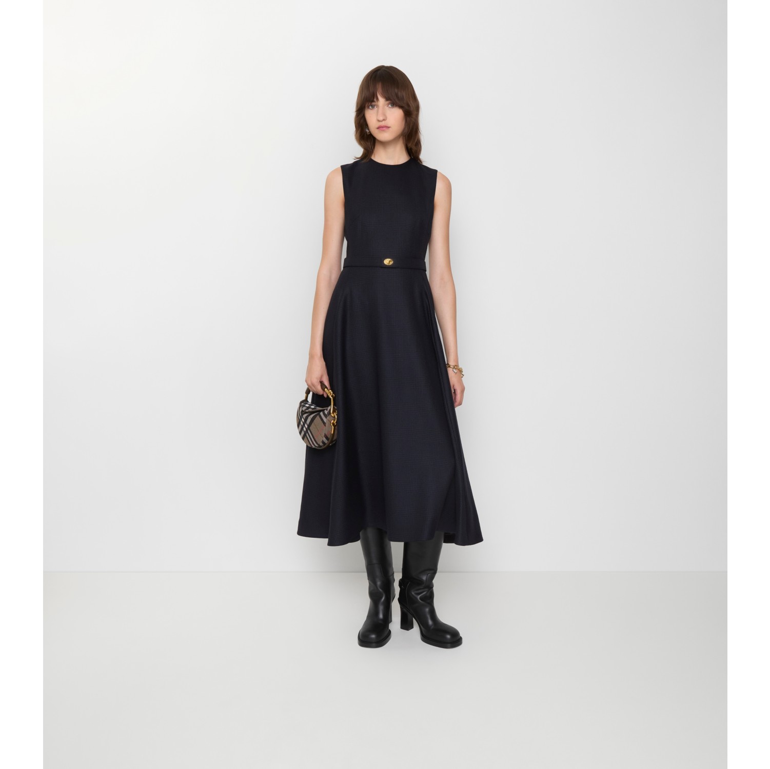 Belted Check Wool Dress
