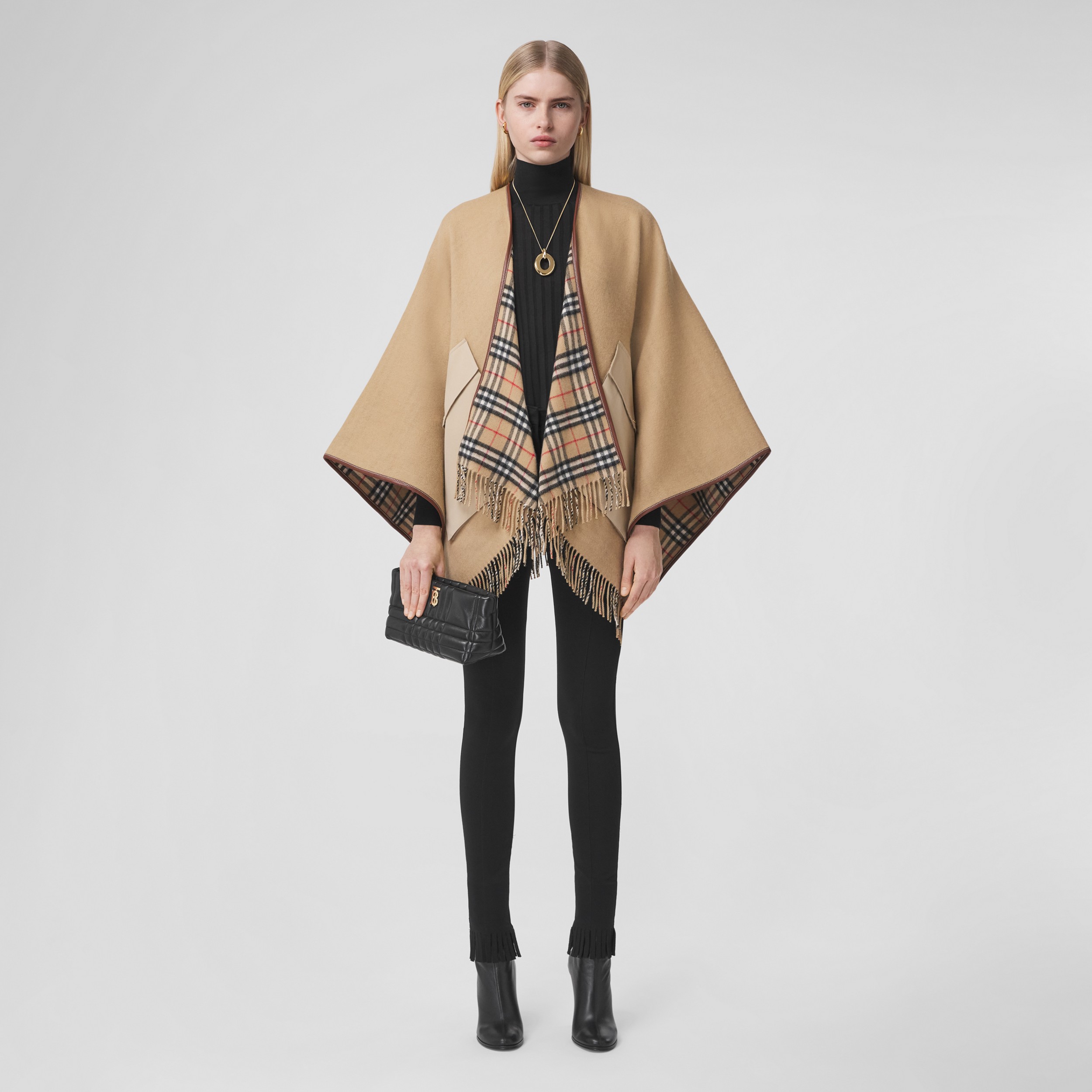 Reversible Vintage Check Wool Cashmere Cape in Archive Beige - Women | Burberry® Official - 1