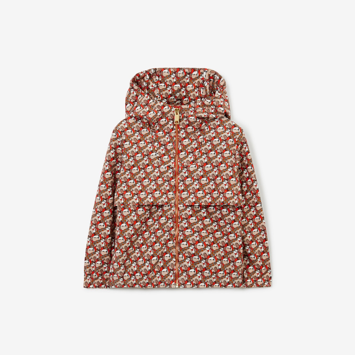 Thomas Bear Print Cotton Hooded Jacket in Scarlet Orange | Burberry® Official