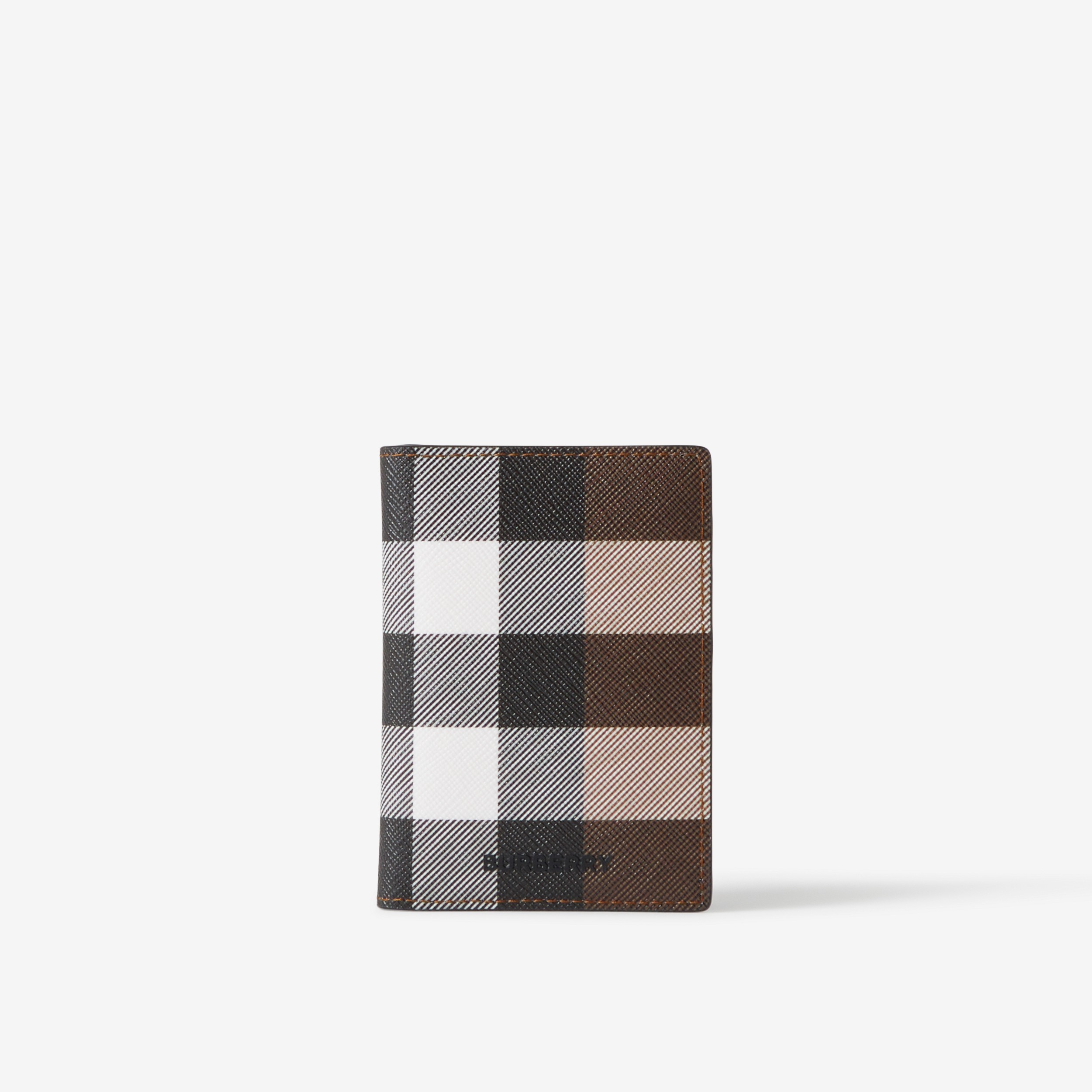 Check and Leather Folding Card Case in Dark Birch Brown - Men | Burberry® Official - 1