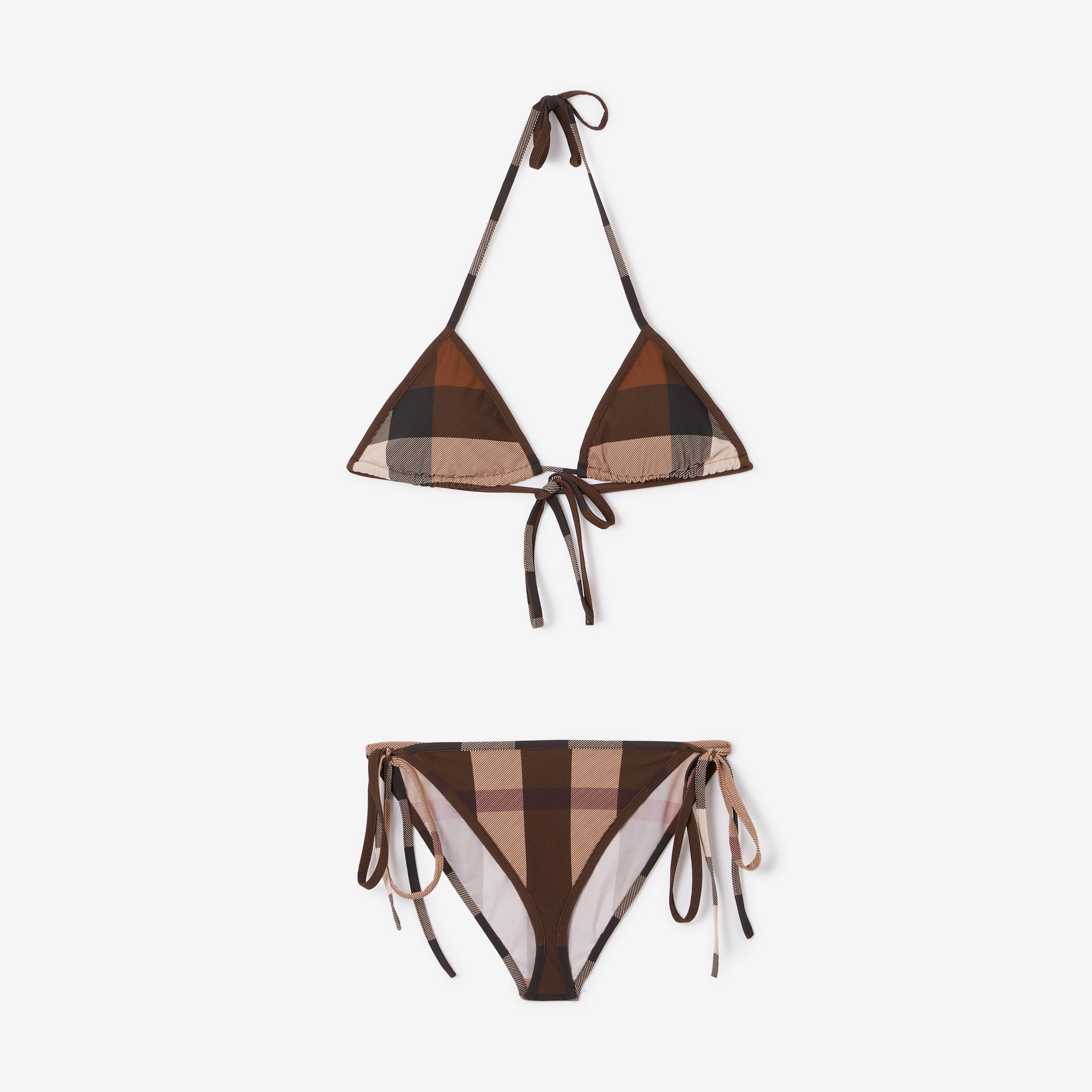 Bikini a triangolo in nylon stretch con motivo Exaggerated check (Marrone Betulla Scuro) - Donna | Sito ufficiale Burberry® - 1