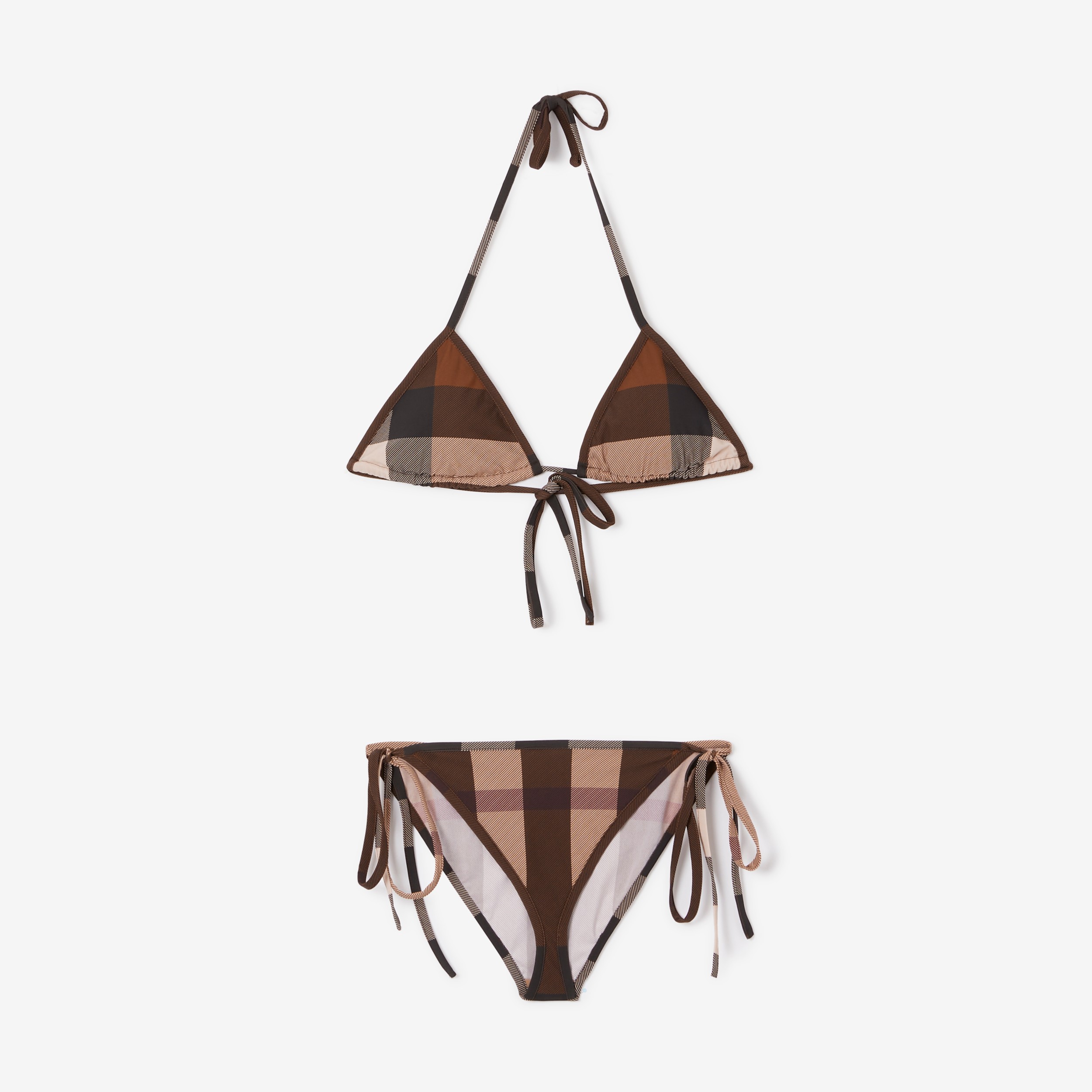 Bikini de triángulo en nailon elástico a cuadros ampliados (Marrón Abedul  Oscuro) - Mujer | Burberry® oficial