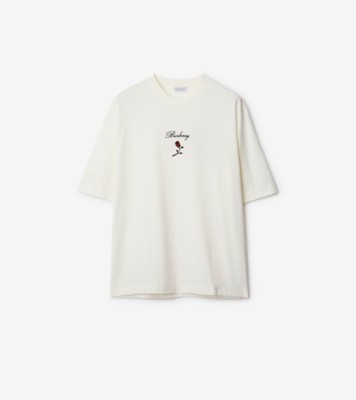 Logo Rose Cotton T shirt in Rain Men Burberry Official