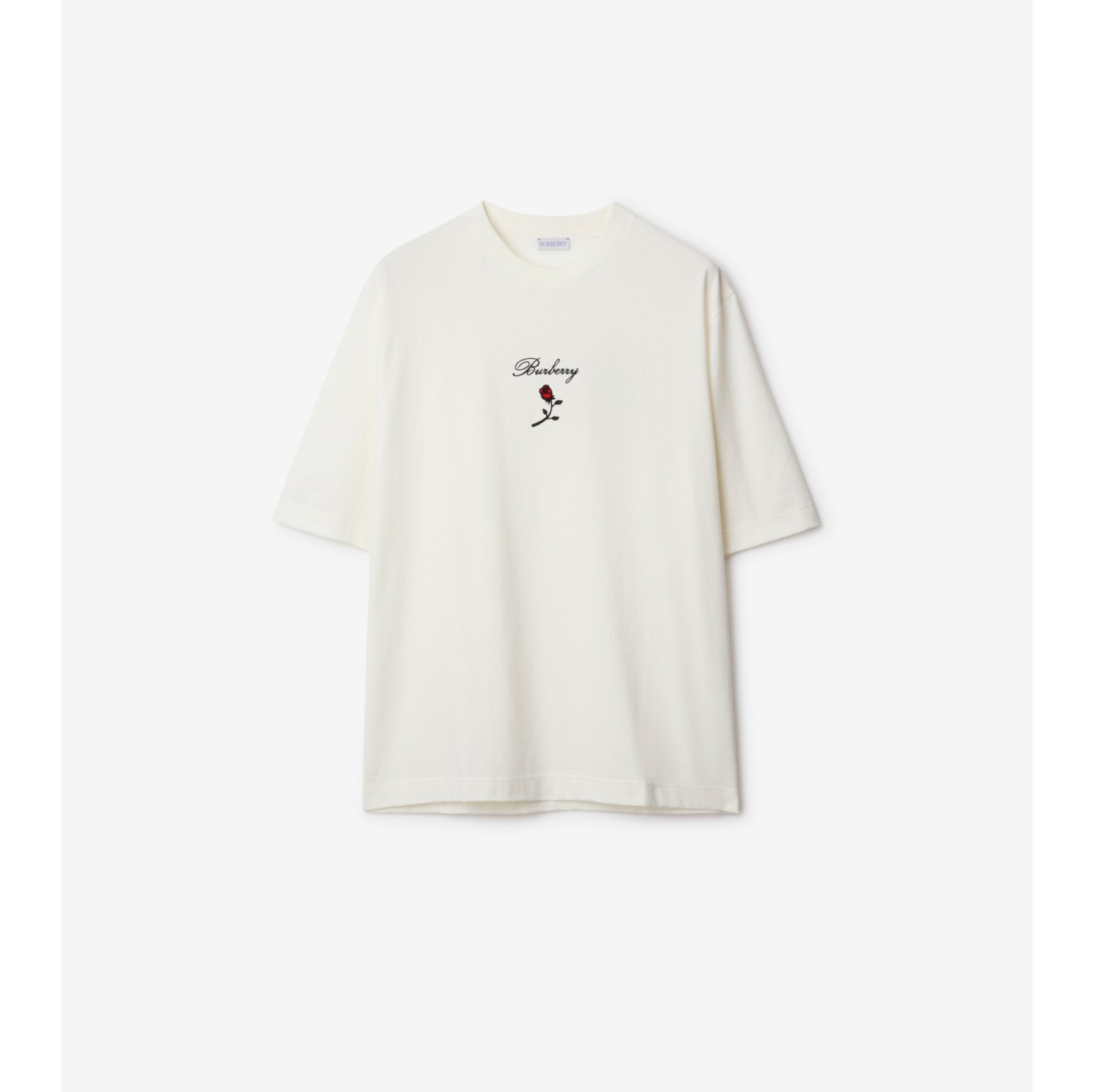 Logo Rose Cotton T shirt in Rain Men Burberry Official