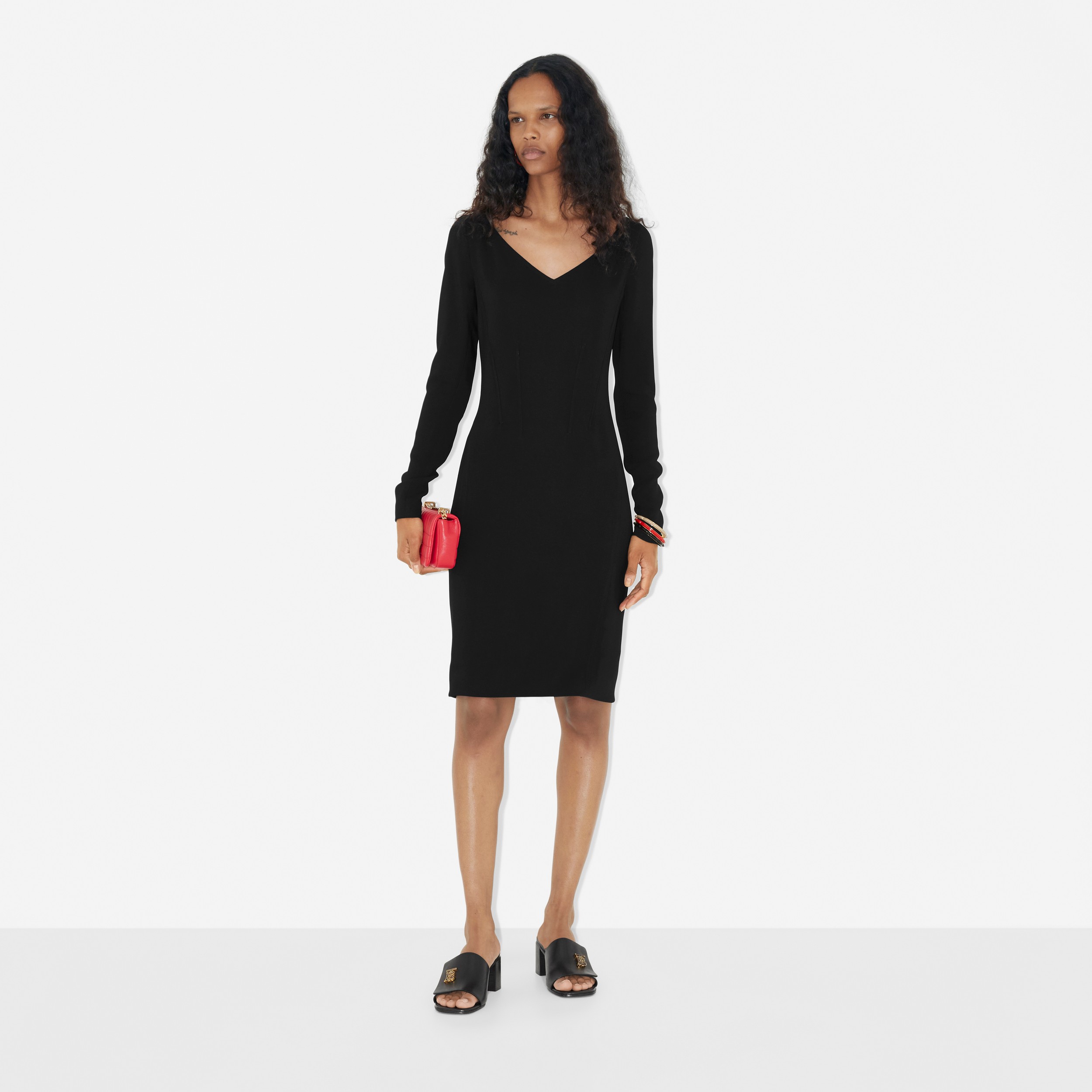 롱 슬리브 스트레치 비스코스 캐디 드레스 (블랙) - 여성 | Burberry® - 2
