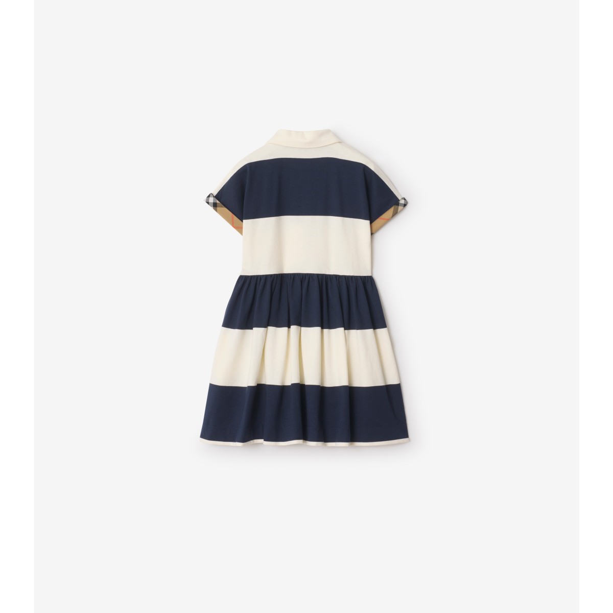  Check Trim Striped Cotton Shirt Dress