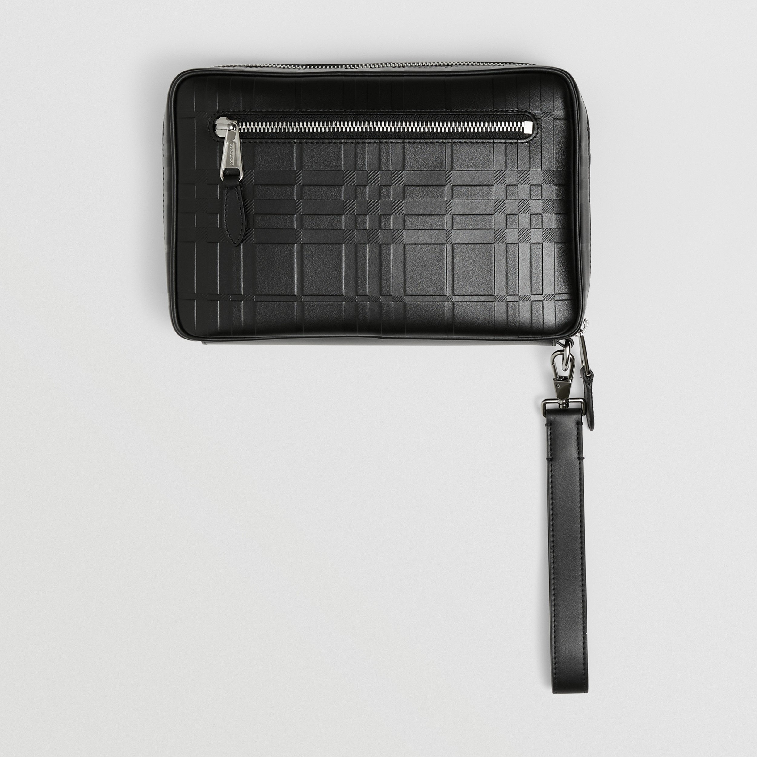 Bolsa pouch de couro com xadrez em relevo e zíper (Preto) | Burberry® oficial - 4
