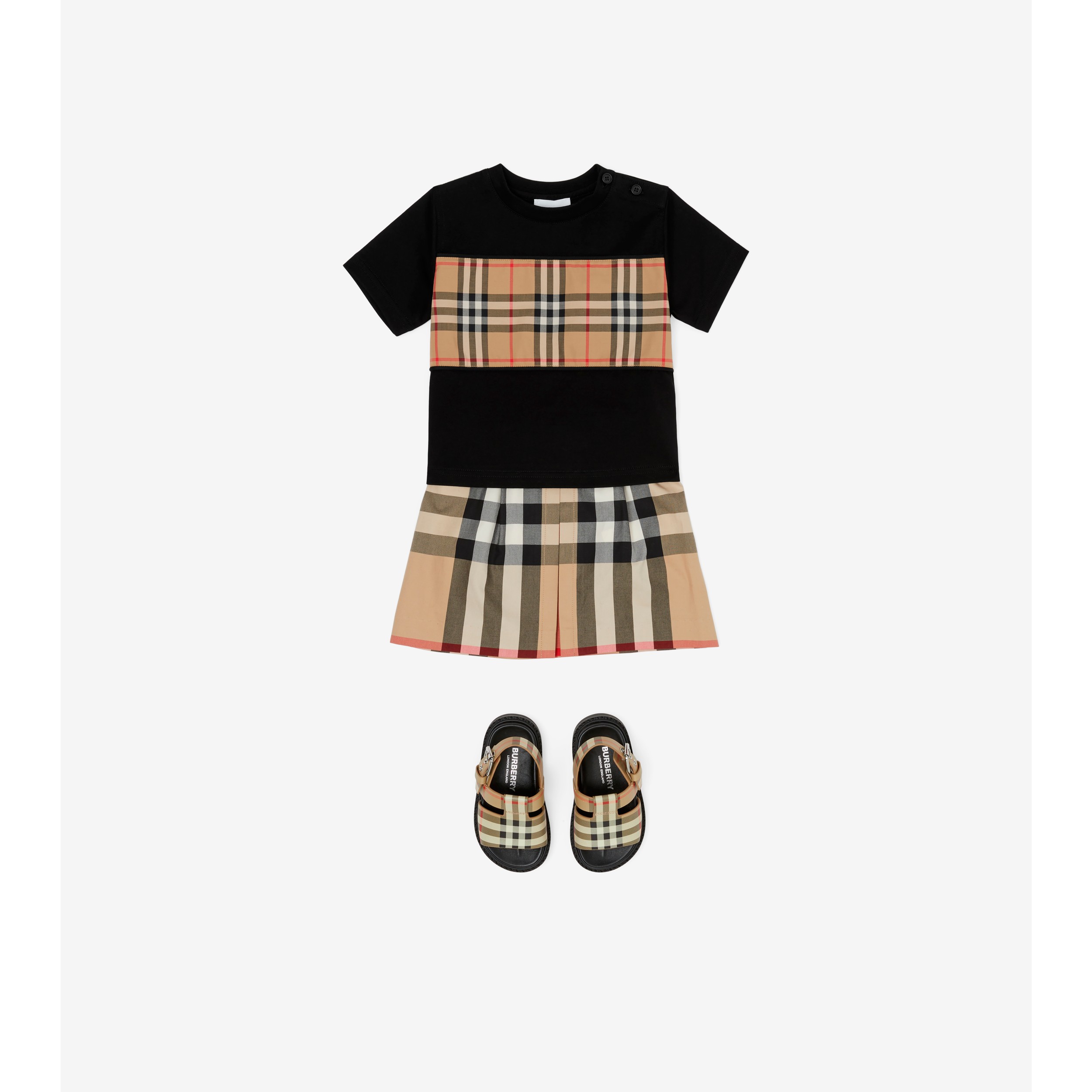 Vintage Check Panel Cotton T-shirt in Black - Children | Burberry® Official