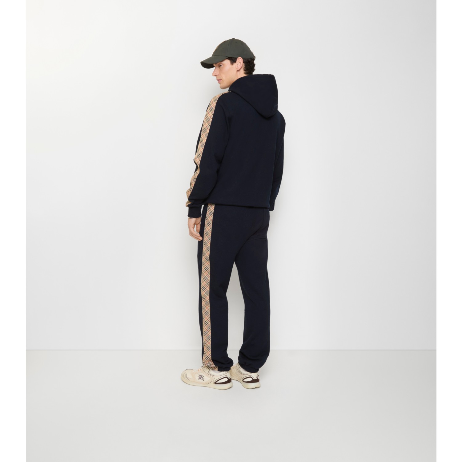 Check Trim Cotton Jogging Pants
