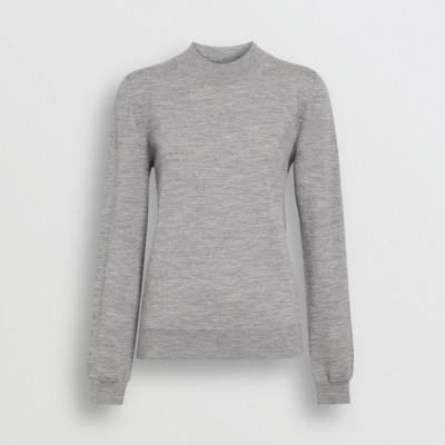 Merino Wool Crew Neck Sweater In Grey Melange - Women | Burberry United ...