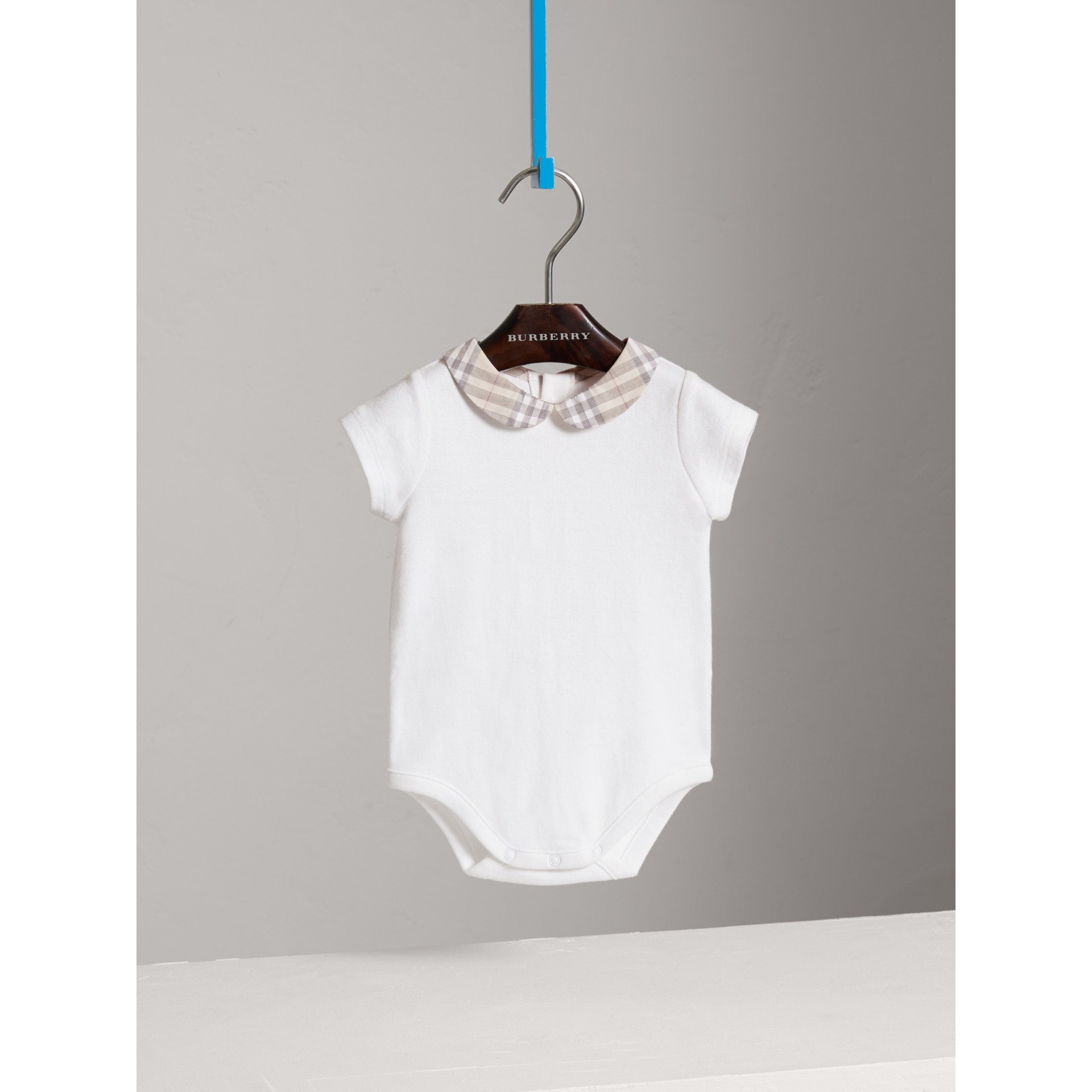 Check Collar Bodysuit in White Burberry United States