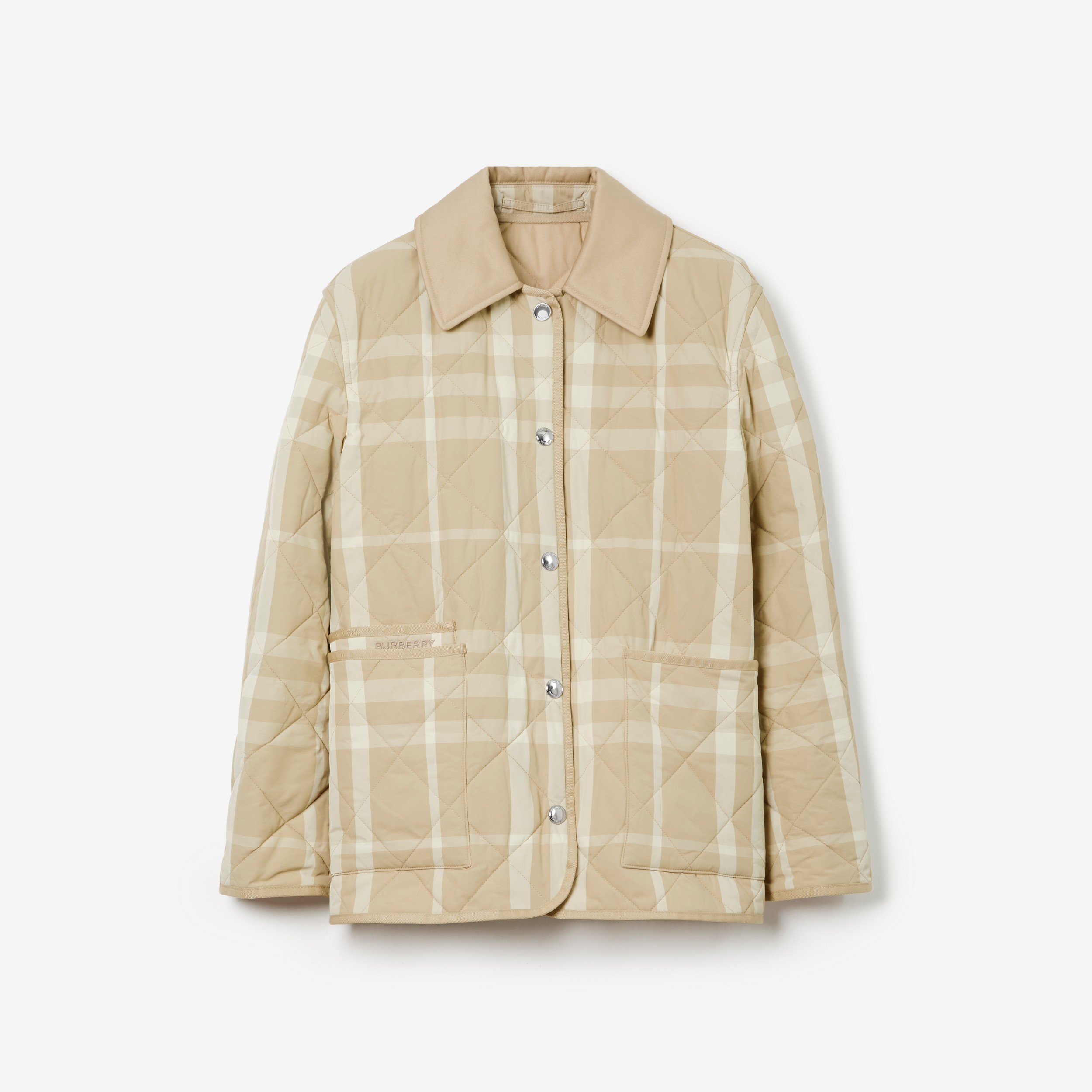 Check Diamond Quilted Nylon Barn Jacket in Soft Fawn - Women | Burberry® Official - 1