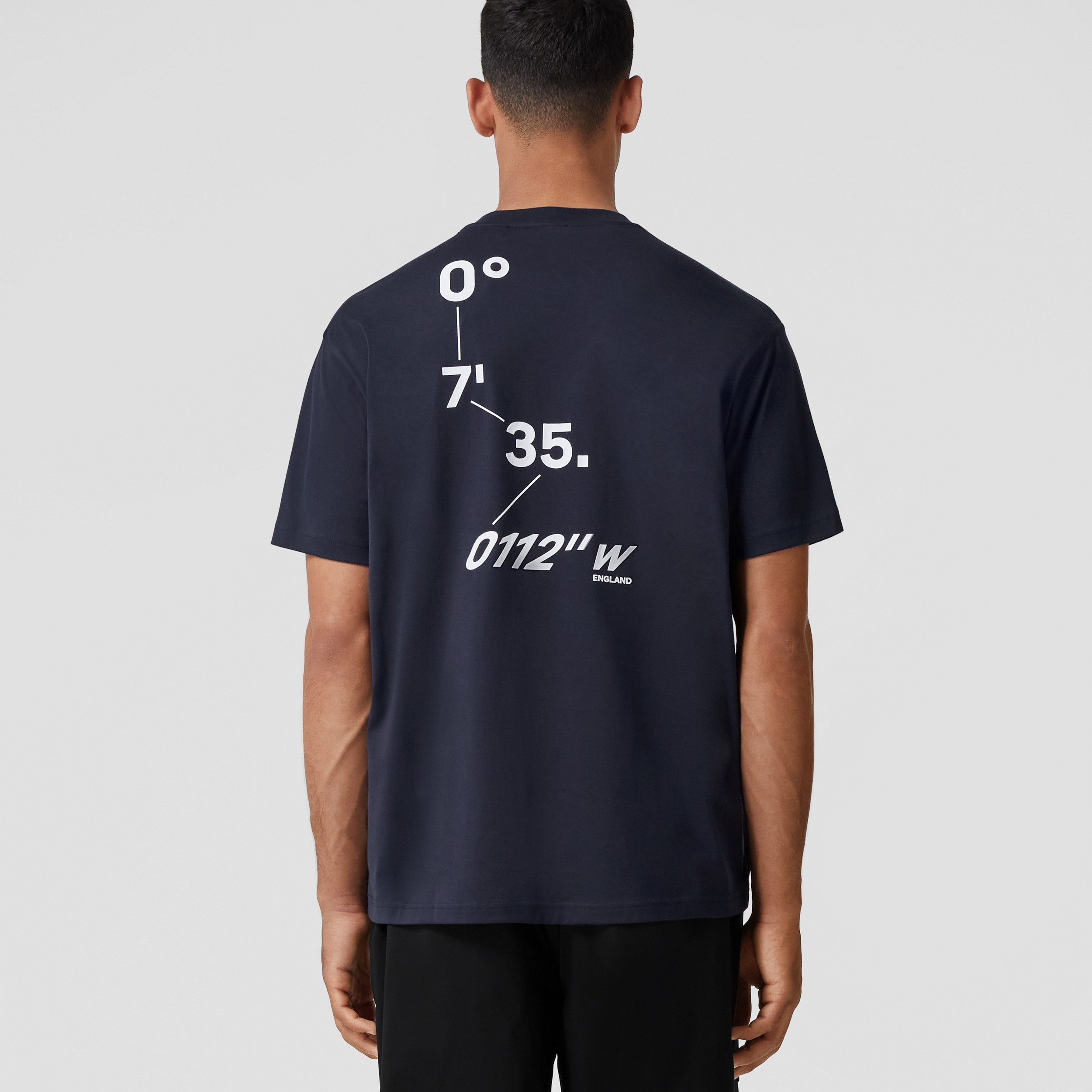 Crystal and Coordinates Print Cotton T-shirt in Dark Charcoal Blue - Men | Burberry® Official - 3