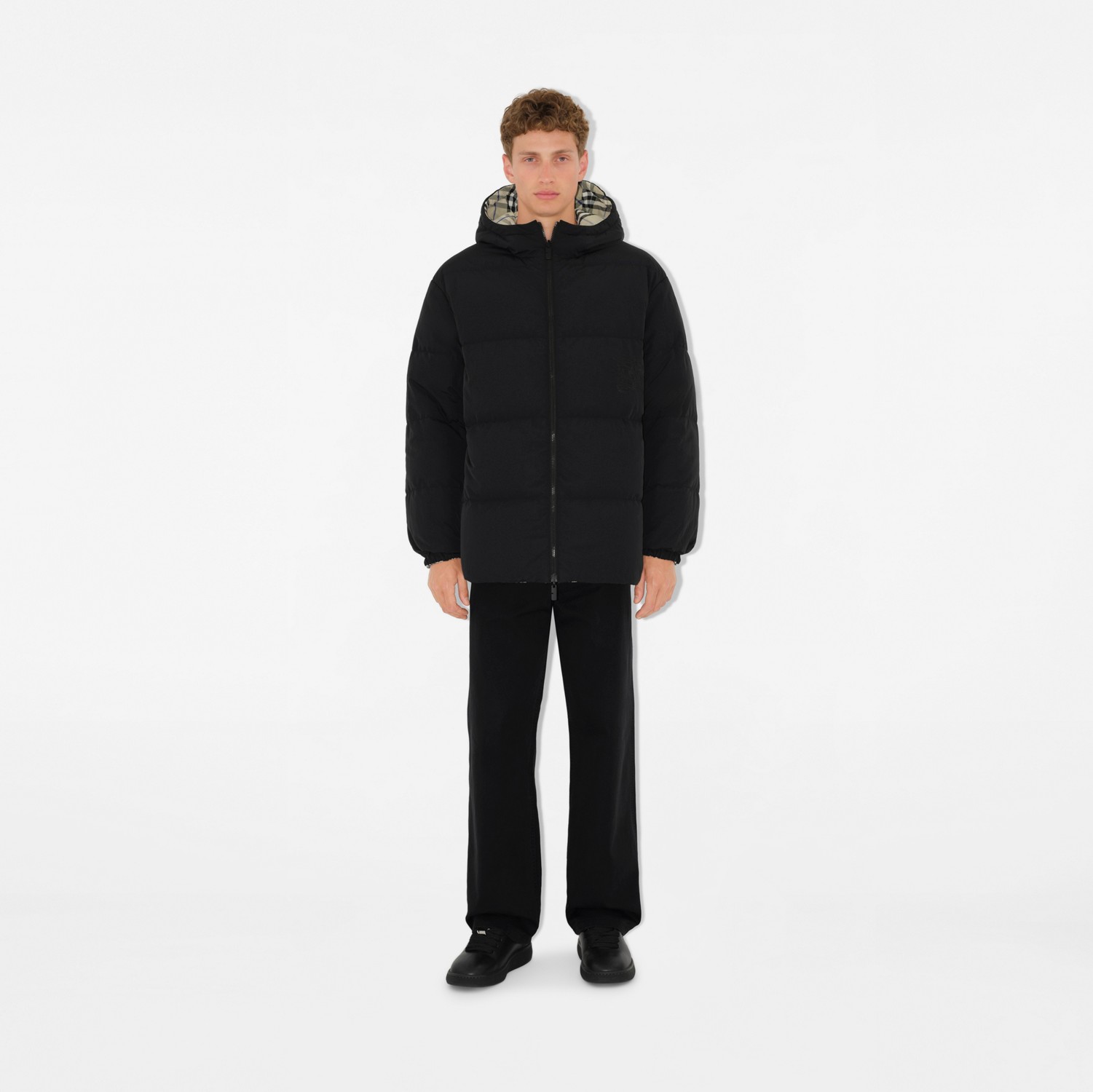 Reversible Check Nylon Puffer Jacket in Lichen - Men Reversible Check Nylon Puffer Jacket in Lichen - Men