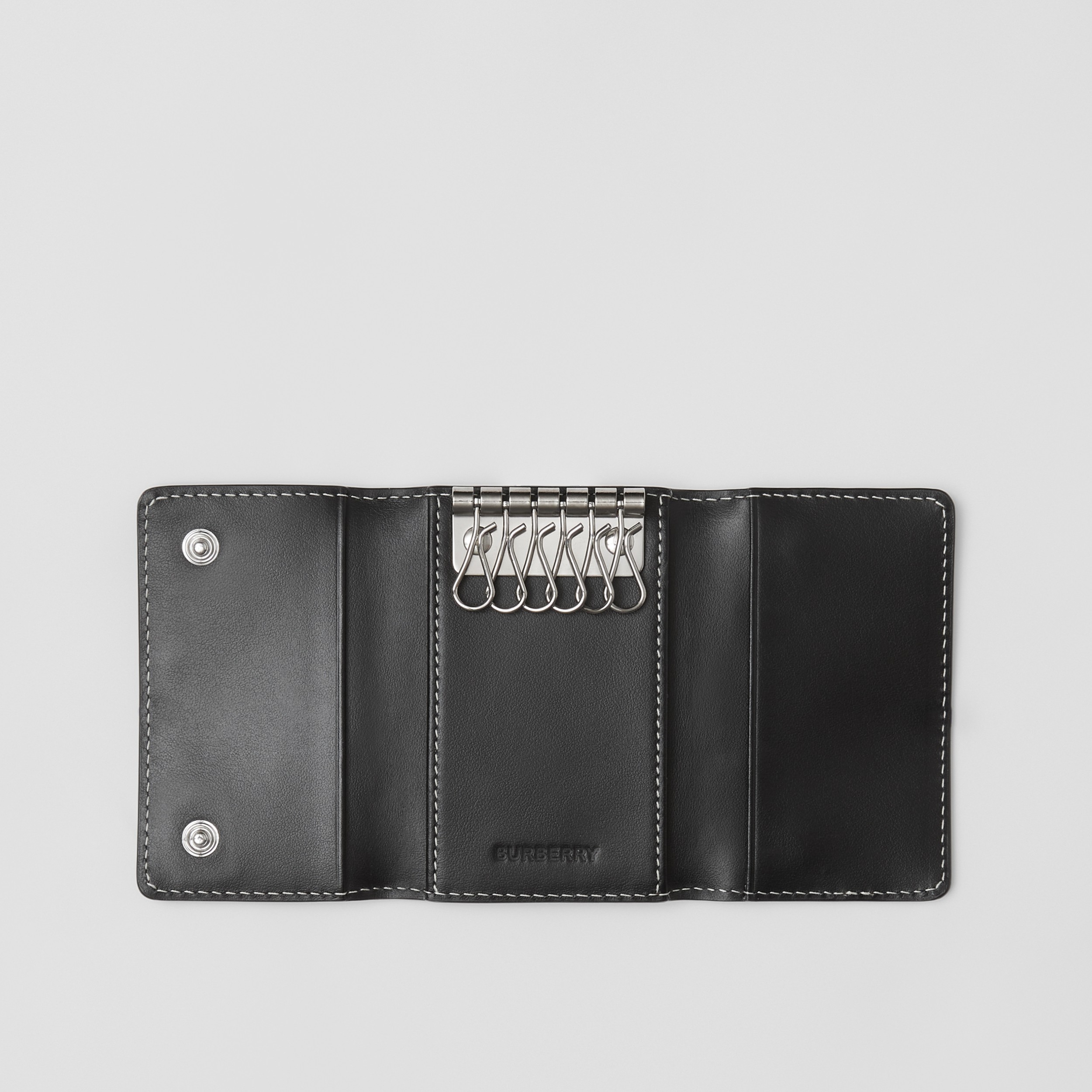 Check and Leather Key Case in Dark Birch Brown - Men | Burberry® Official