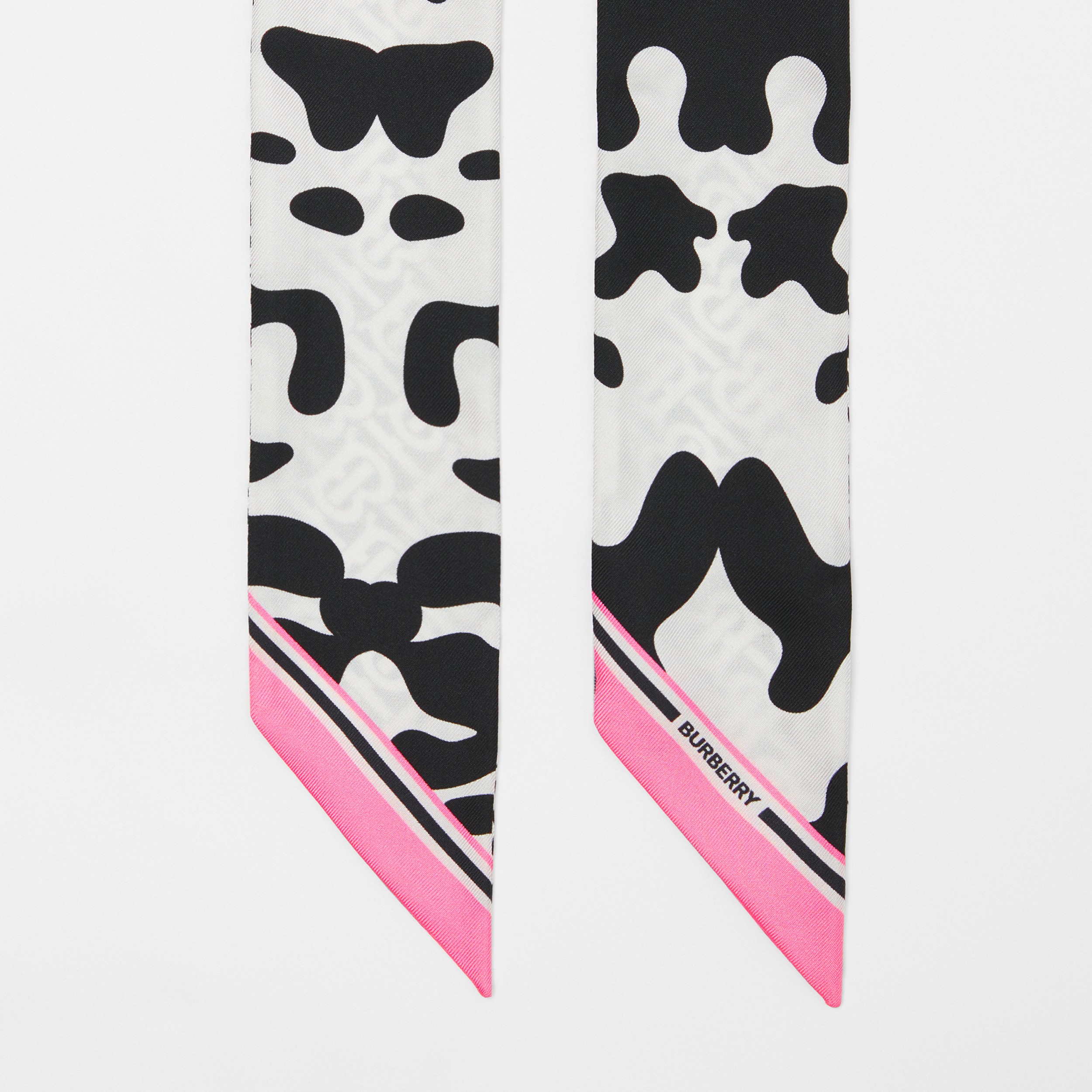 Monogram and Abstract Print Silk Skinny Scarf in Monochrome - Women | Burberry® Official - 4