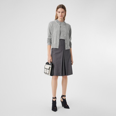 Silk Trim Monogram Motif Cashmere Cardigan in Grey Melange Women | Burberry Silk Trim Monogram Motif Cashmere Cardigan in Grey Melange Women | Burberry