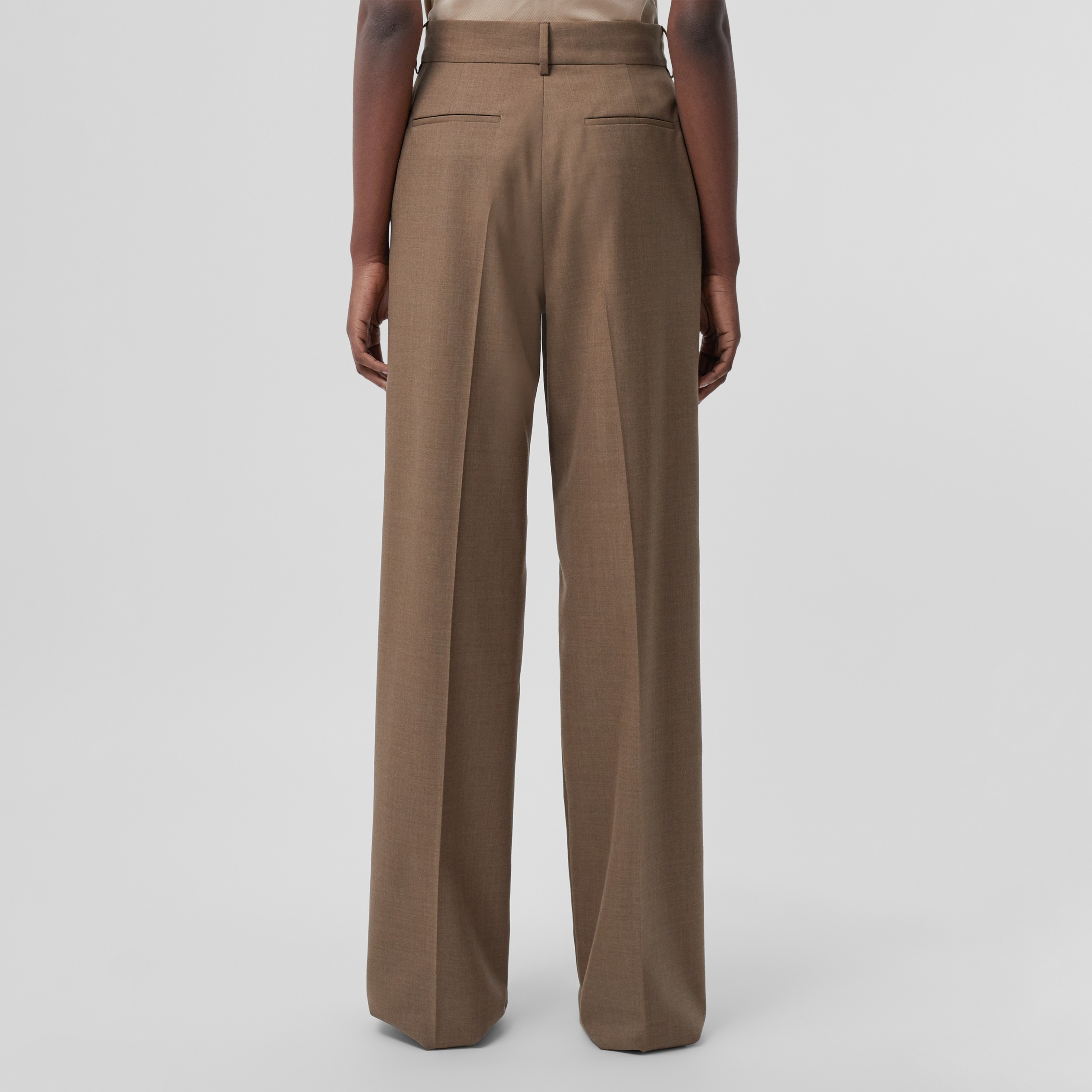 Calças estilo pantalona de lã com corte personalizado (Taupe Escuro) - Mulheres | Burberry® oficial - 3