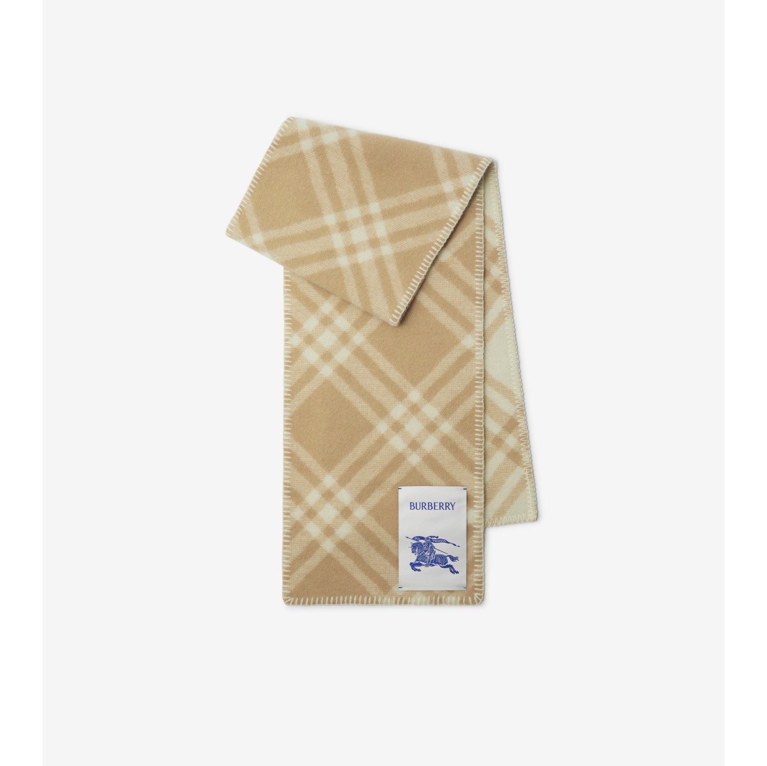 Check Wool Cashmere Scarf in Archive beige