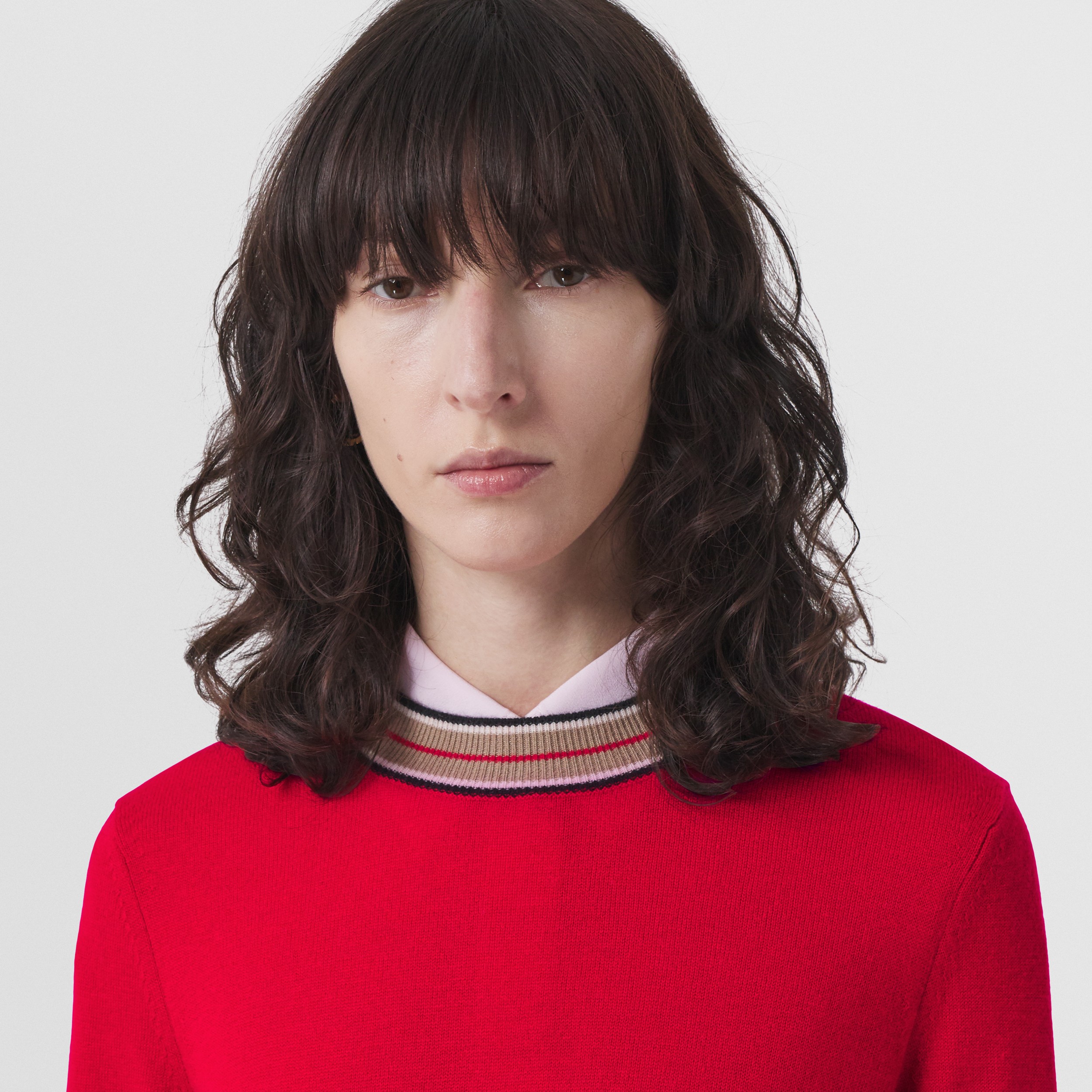 Stripe Detail Cashmere Sweater in Bright Red - Women | Burberry® Official - 2