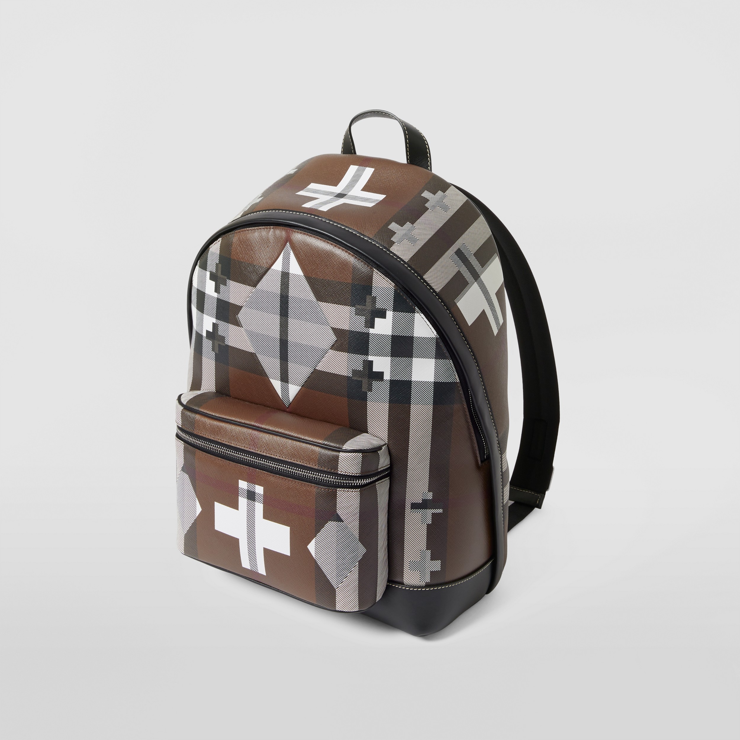 Geometric Check and Leather Backpack in Dark Birch Brown/white - Men | Burberry® Official - 4
