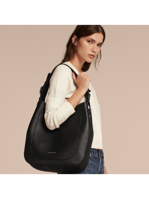 Textured Leather Shoulder Bag in Black - Women | Burberry United States