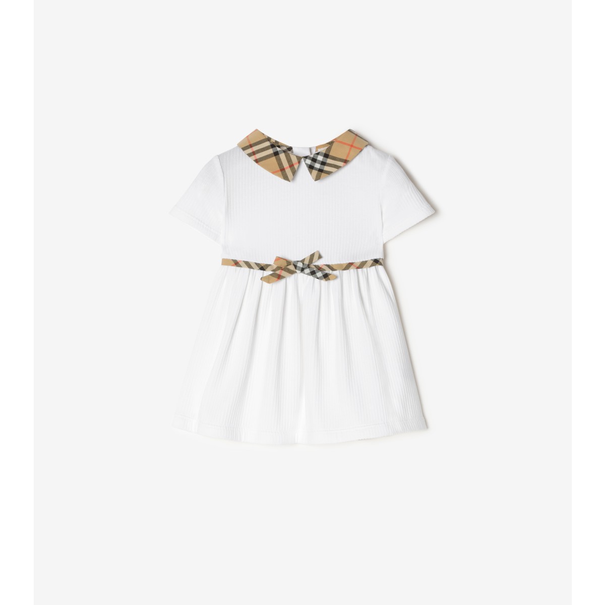  Check Trim Stretch Cotton Dress with Bloomers