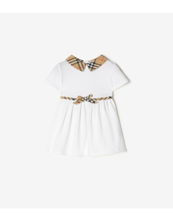 Check Trim Stretch Cotton Dress with Bloomers