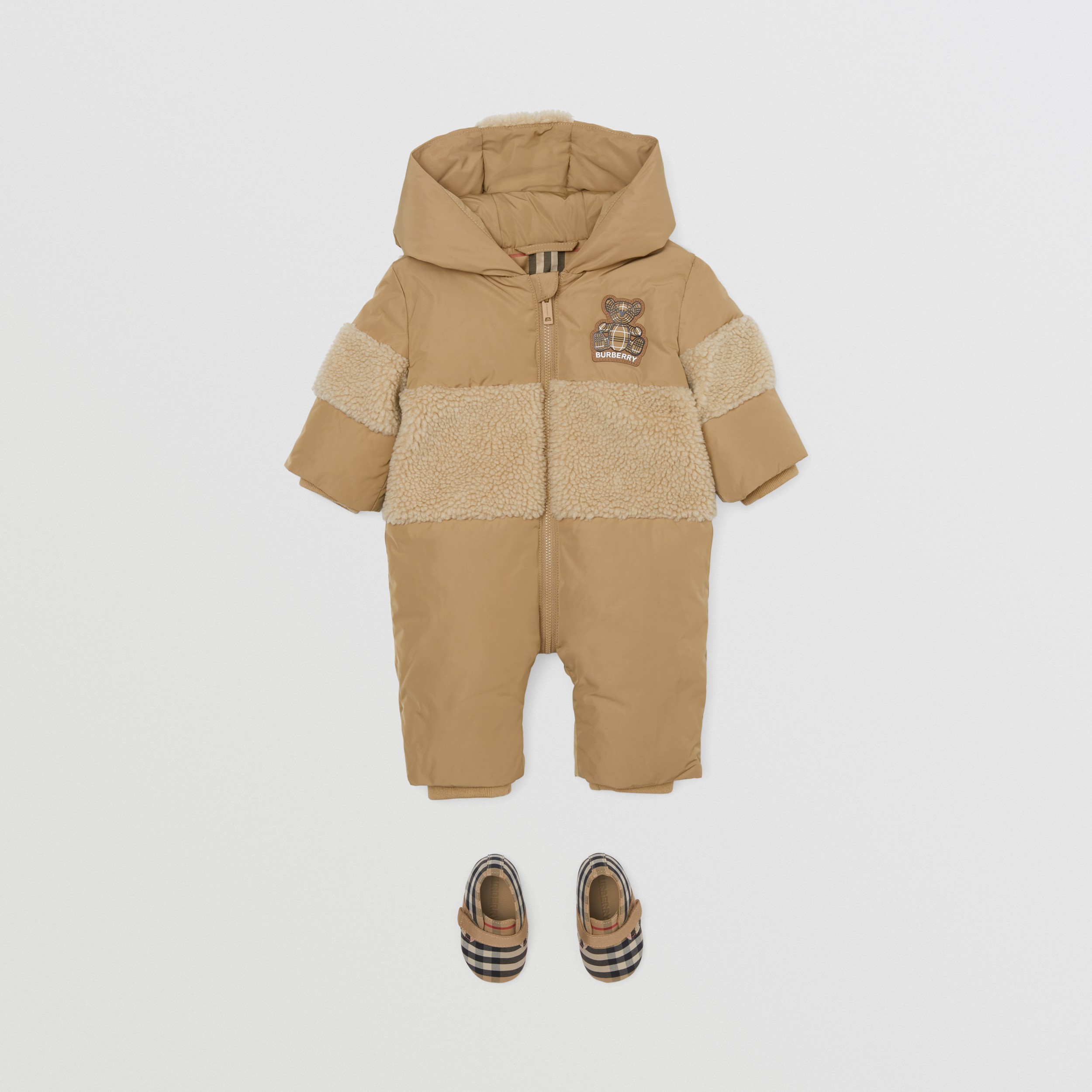 Thomas Bear Appliqué Hooded Puffer Suit in Archive Beige - Children | Burberry® Official - 3