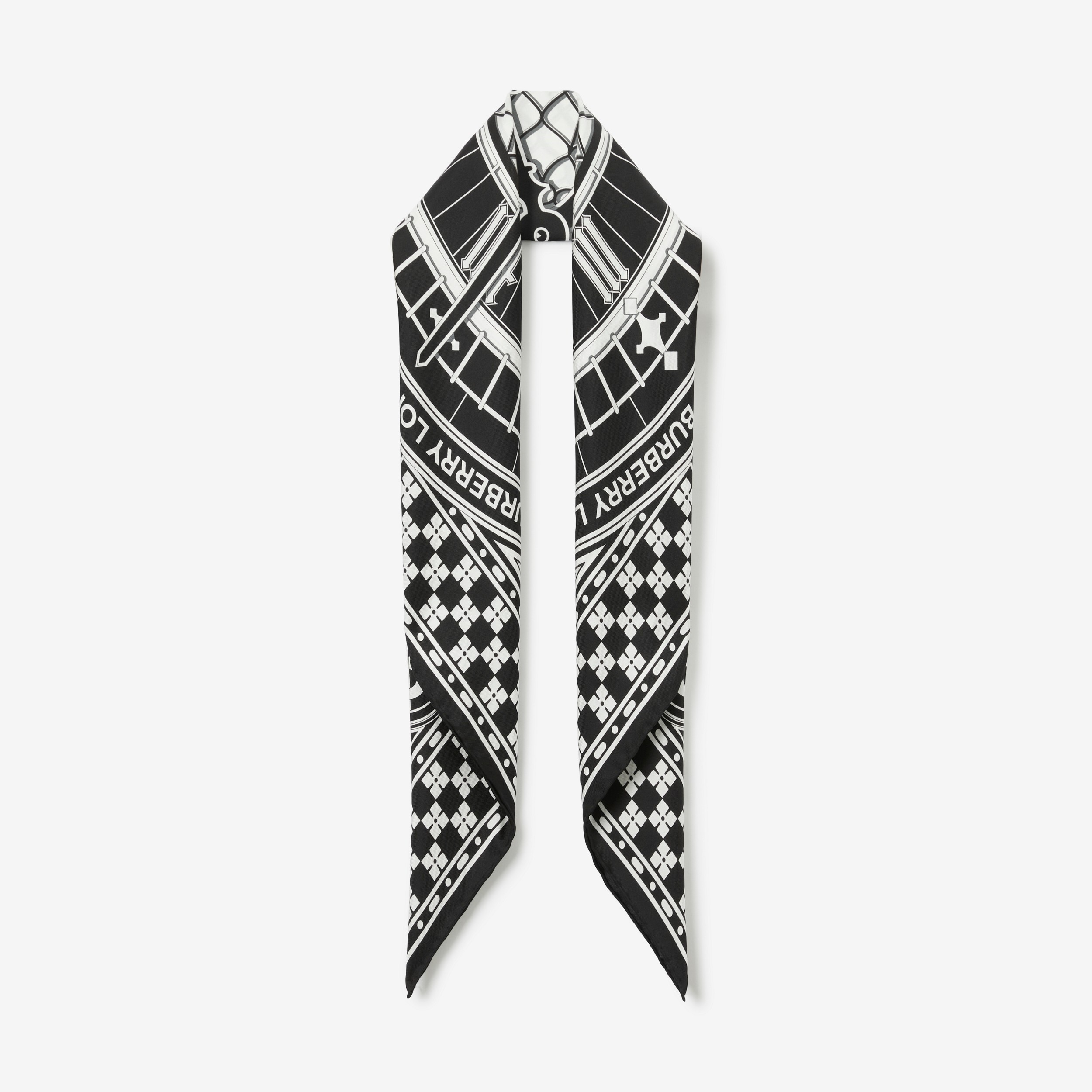 Pañuelo cuadrado en seda con motivo de reloj (Blanco Y Negro) | Burberry® oficial - 1