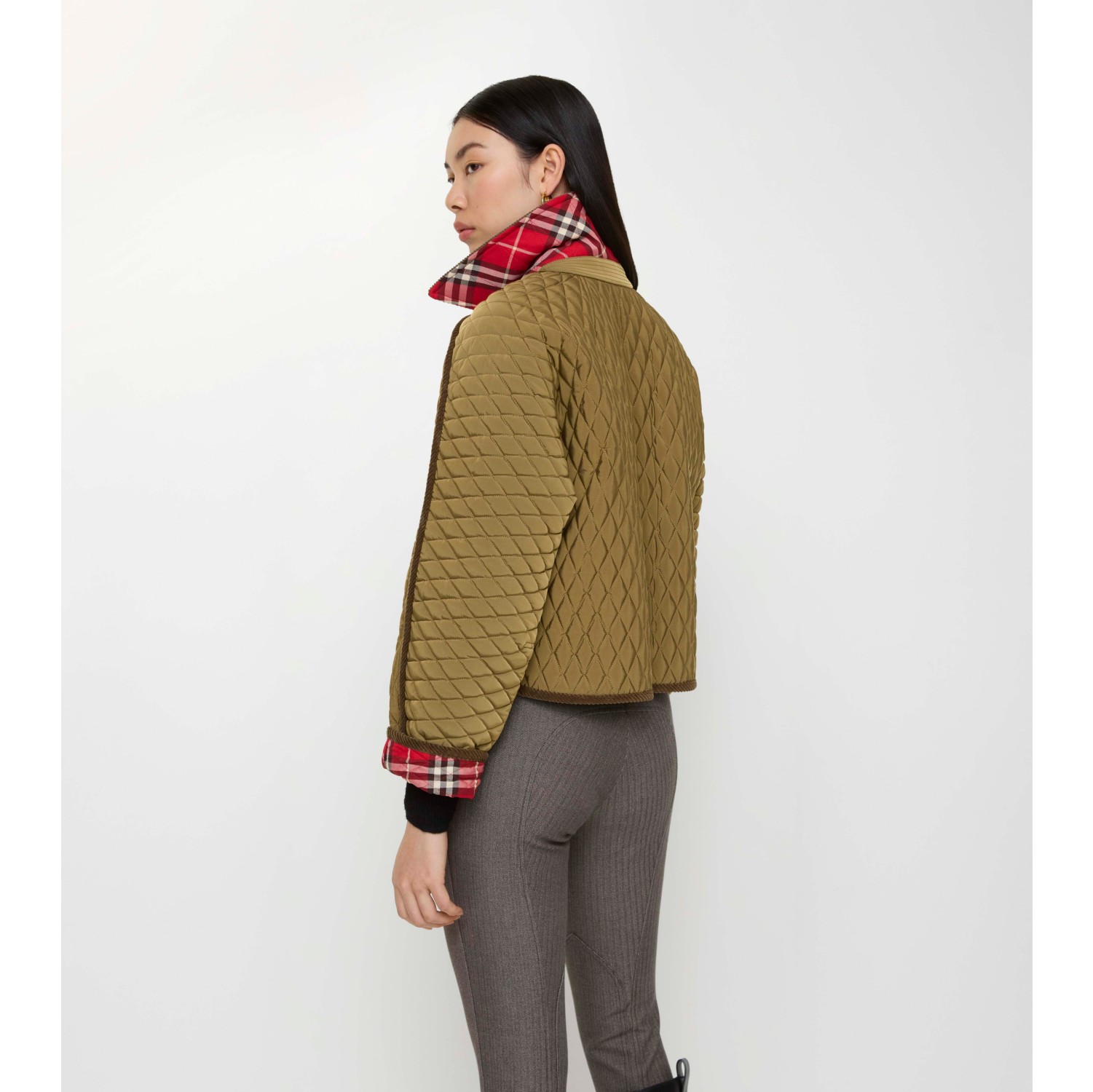 Cropped Quilted Nylon Floriston Jacket in Willow brown - Women, Wool | Burberry® Official